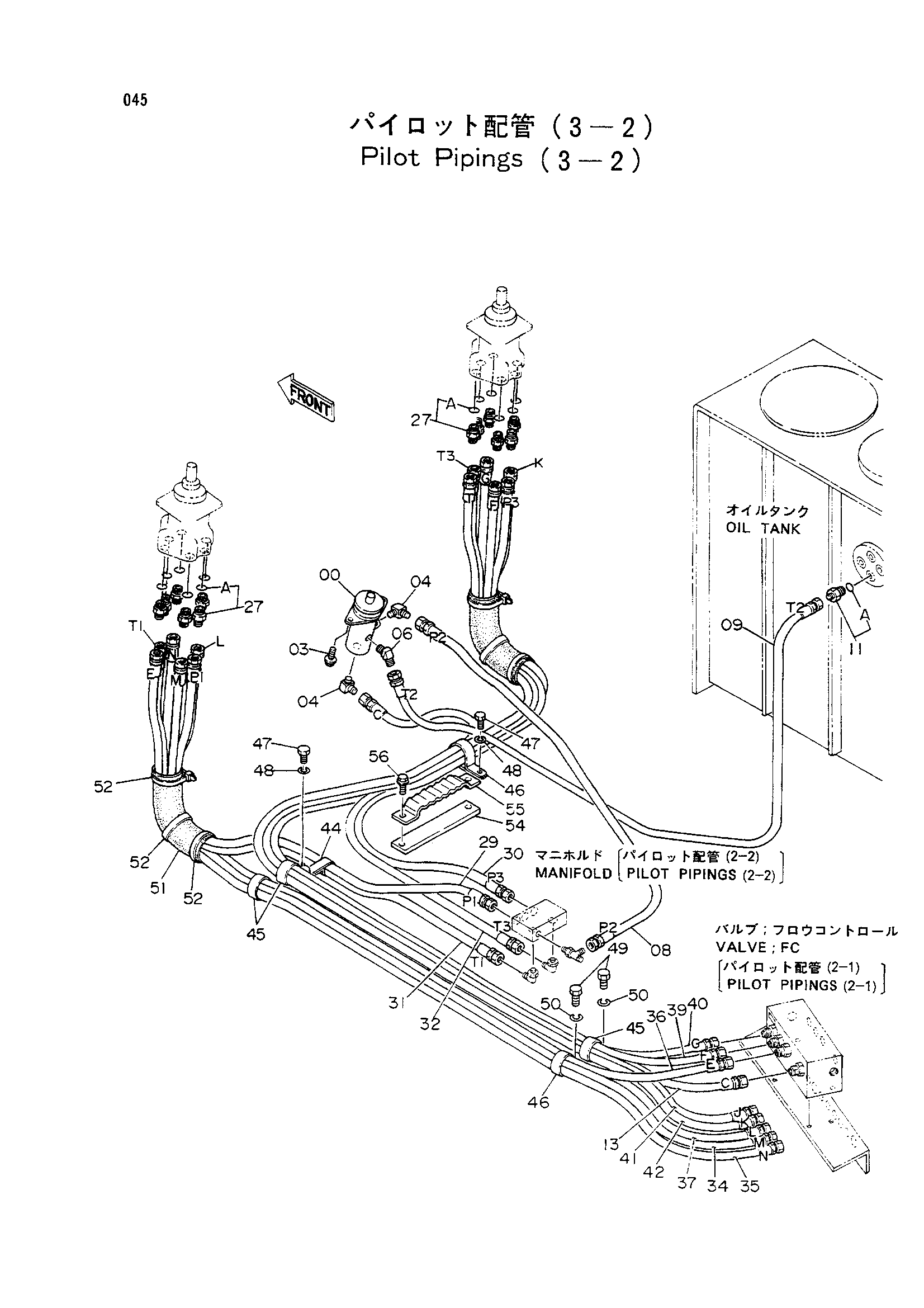 Схема Пилотный трубопроводы (3-2) HITACHI EX60WD