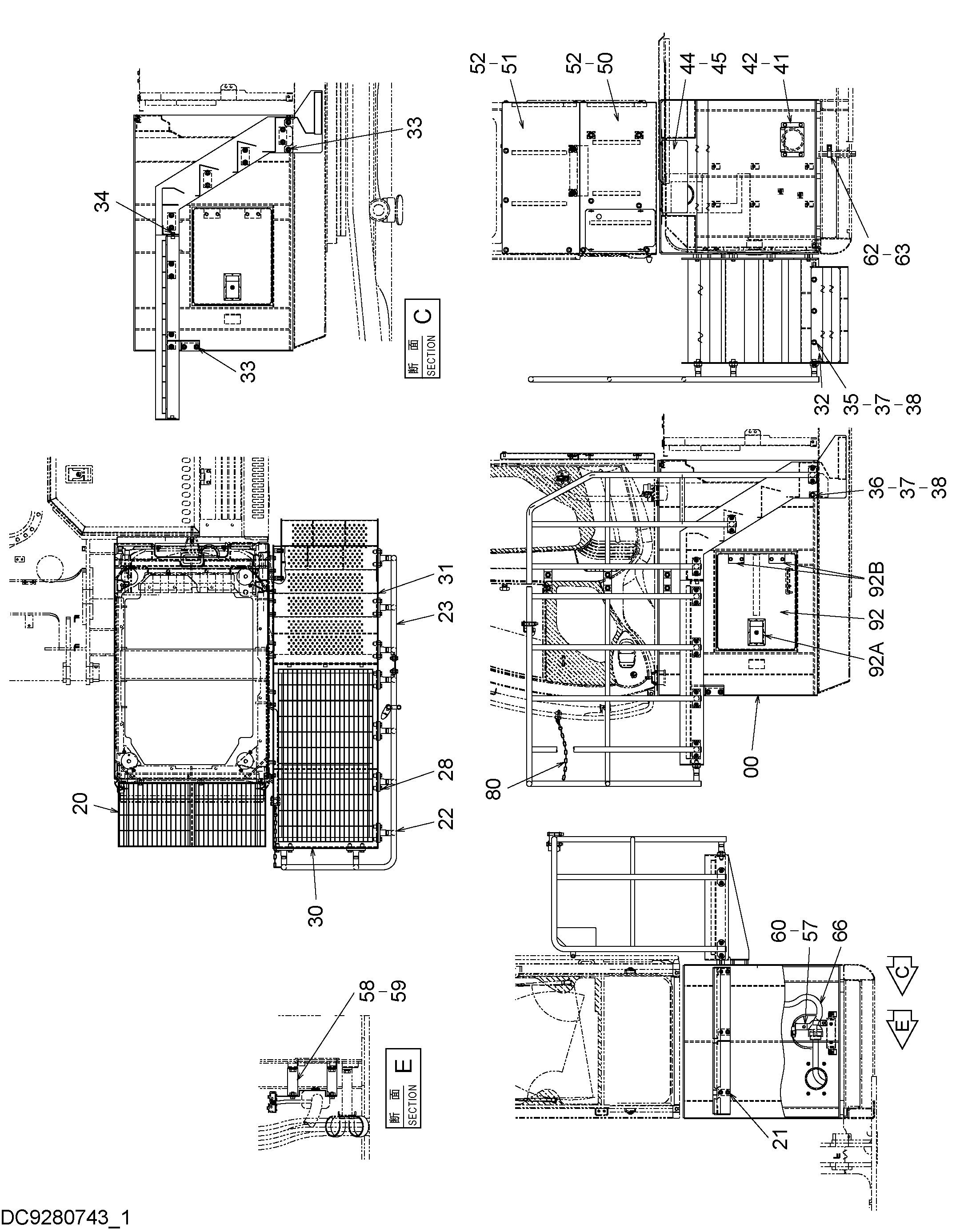 Схема Хигх-моунт кабина боковой ступень (1.0m)(1) HITACHI ZX225USR-3