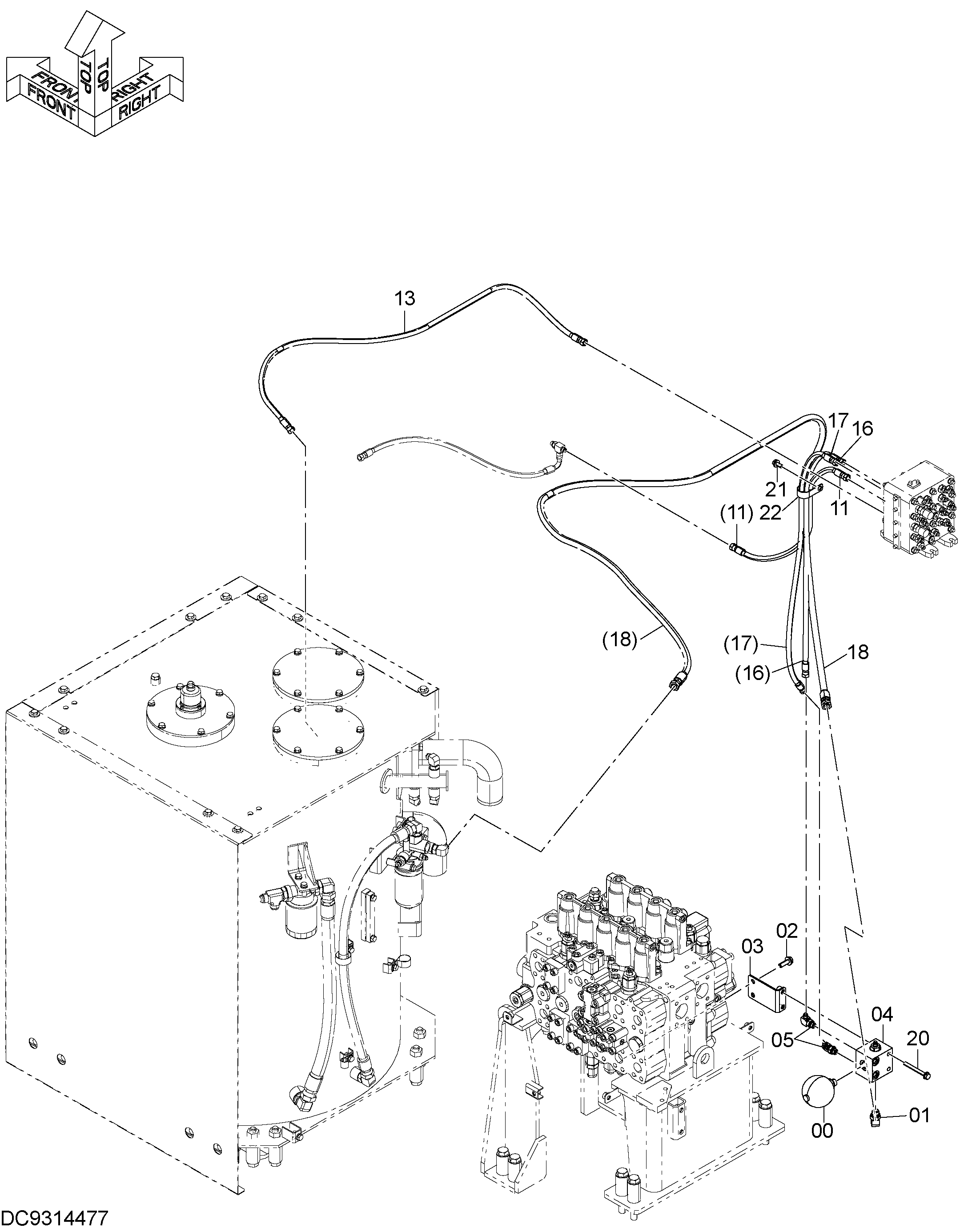 Схема Пилотные гидролинии (5) HITACHI ZX870LC-5B