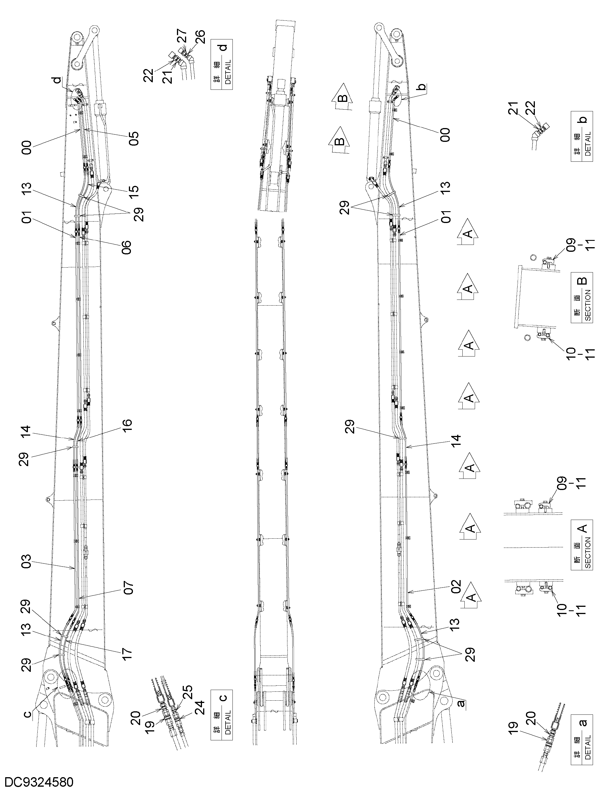 Схема Поворот трубопроводы (верхний рукоять 11.3m) HITACHI ZX1800K-3