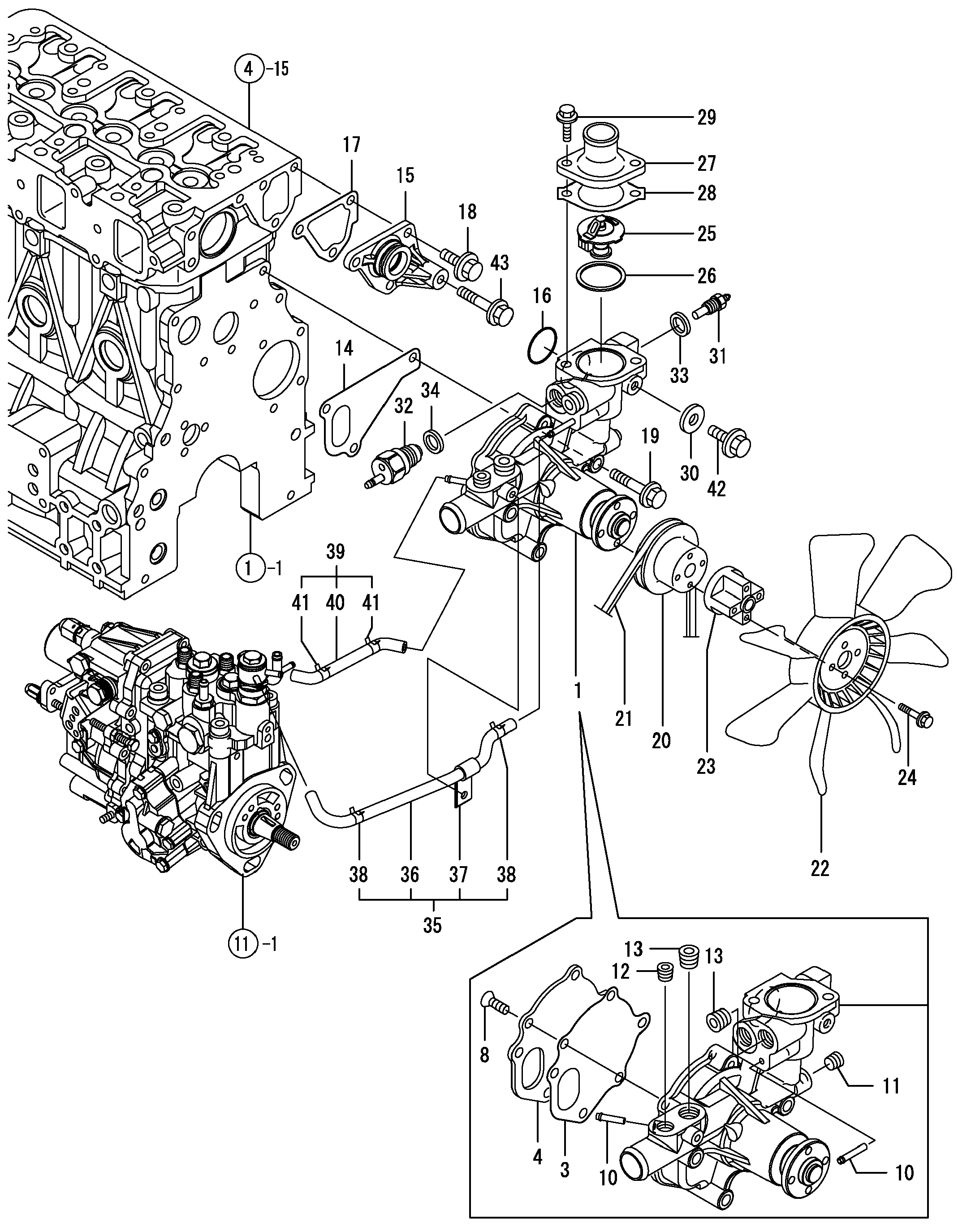 Схема Охлаждение водяной система HITACHI ZX30UR-2