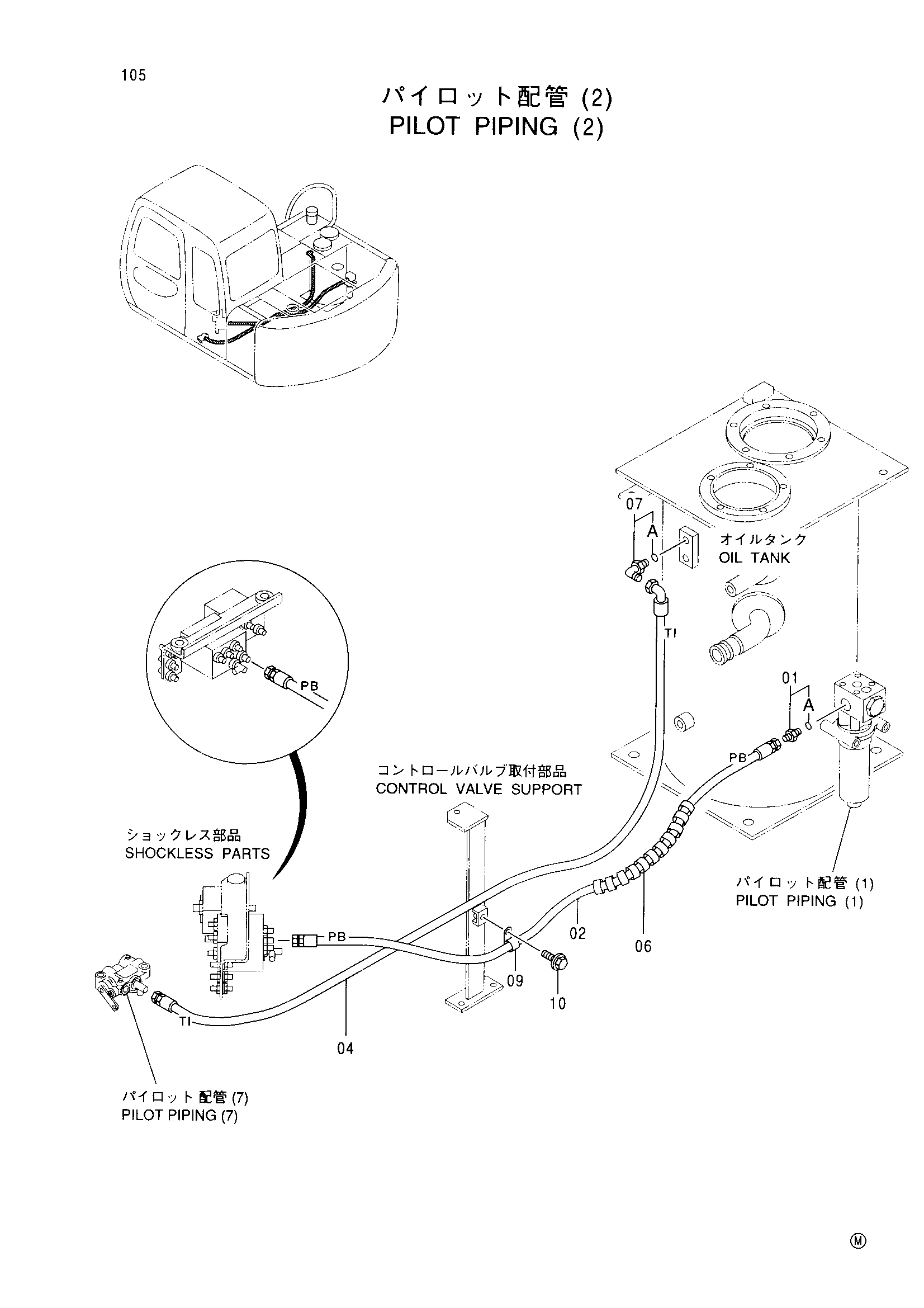 Схема Пилотный трубопроводы (2) HITACHI EX60BUN-5