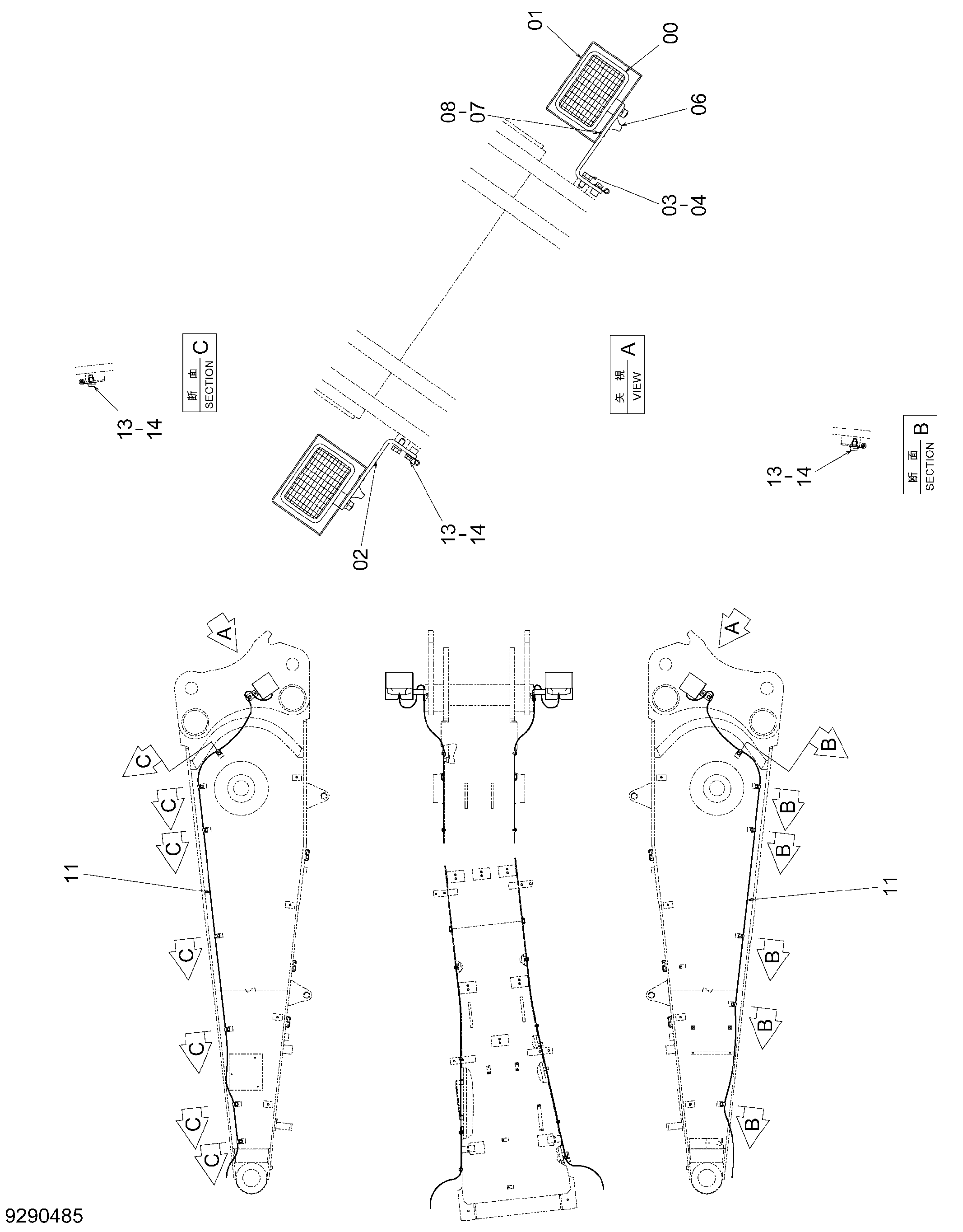 Схема Стрела освещение (L-R)(с освещение крышка)[EU] HITACHI ZX470H-3