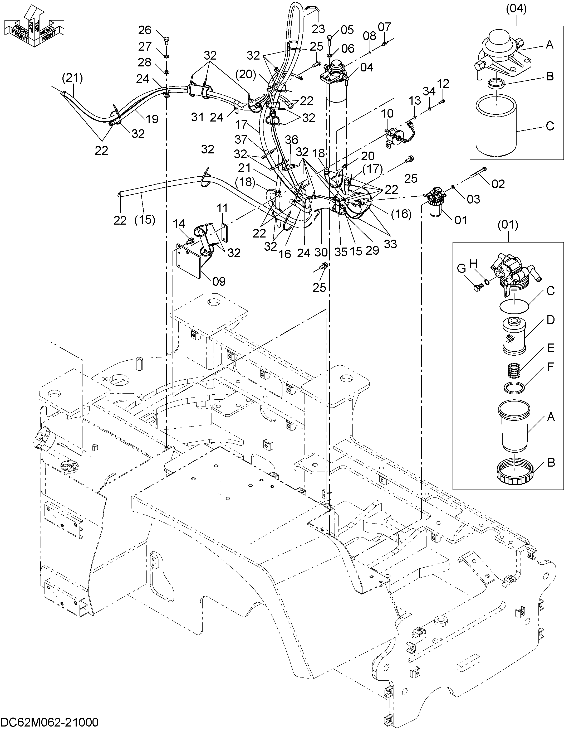 Схема Топливные трубопроводы HITACHI ZW80