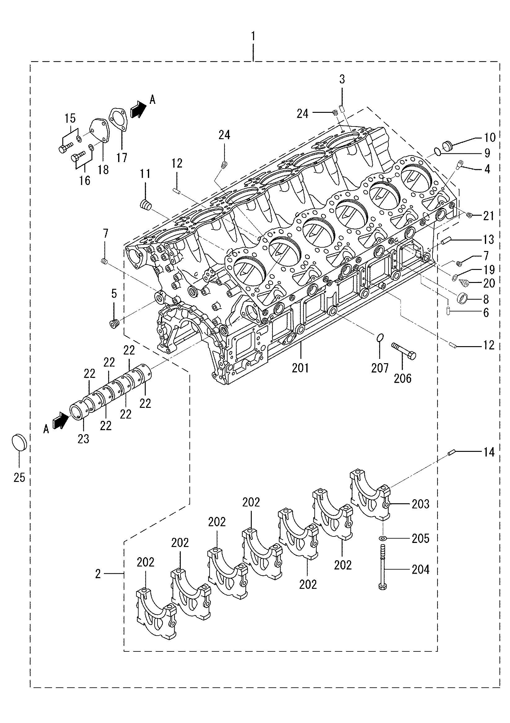 Схема CRANKCASE ASSY (FROM E/#23693-) HITACHI EX1900-5