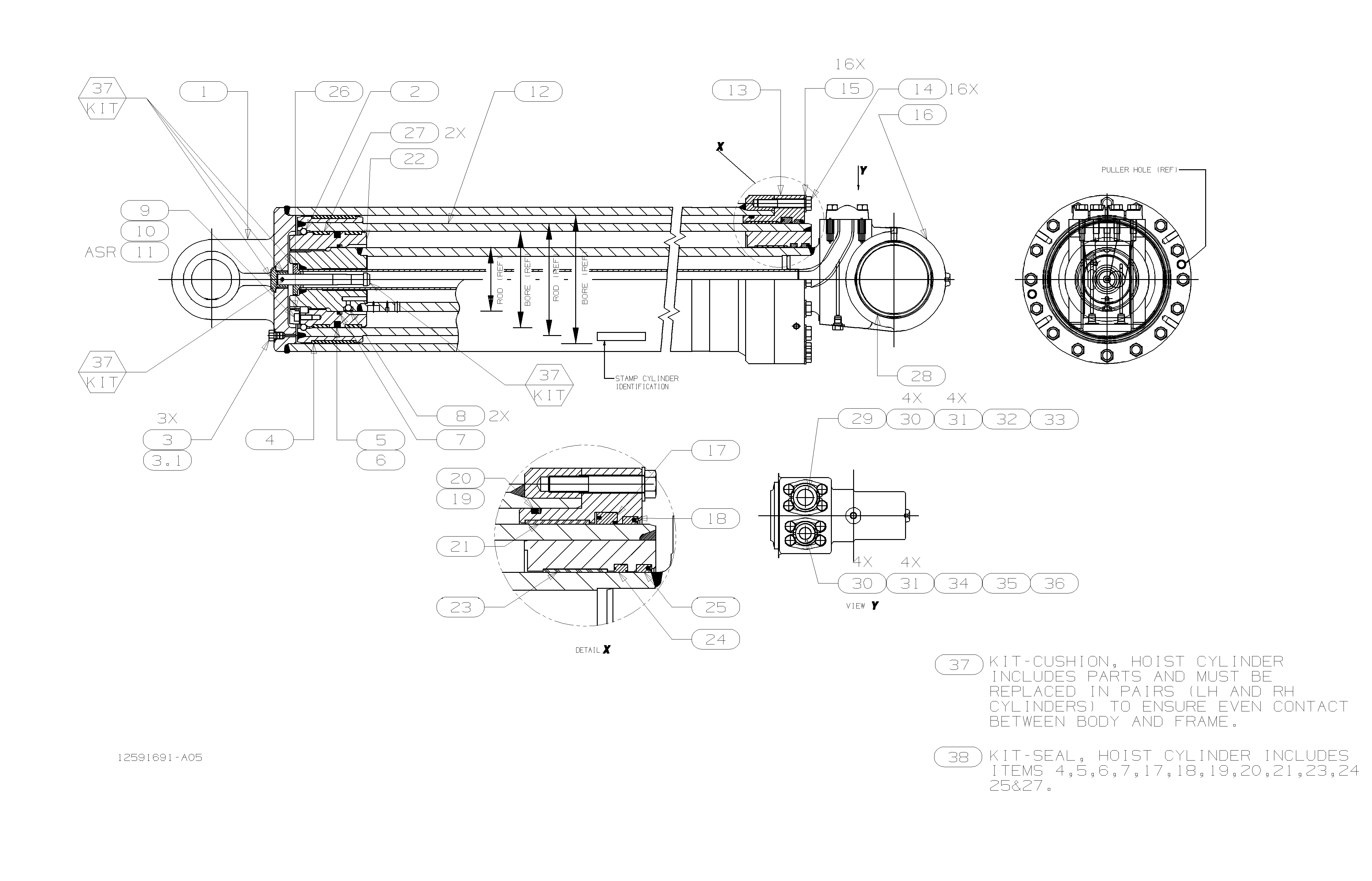 Схема 9140-Подъёмный механизм гидроцилиндр HITACHI EH1100-3
