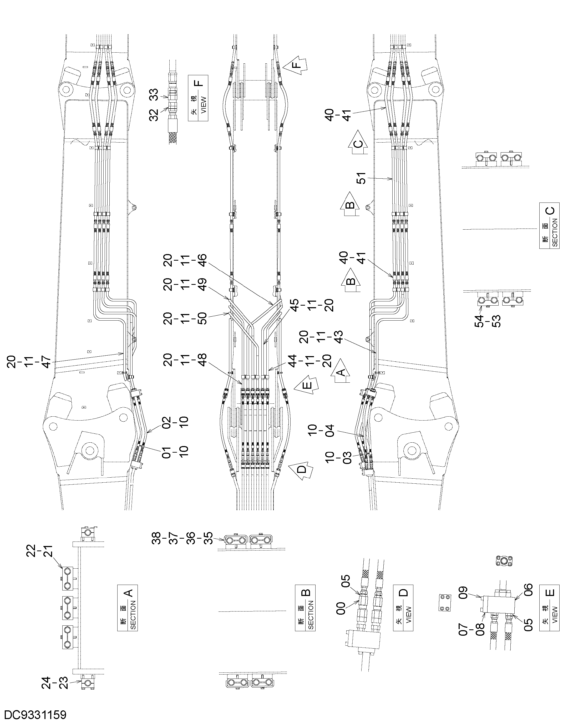Схема Гидролинии рабочего оборудования (адаптер стрела 6.7m) HITACHI ZX1800K-3