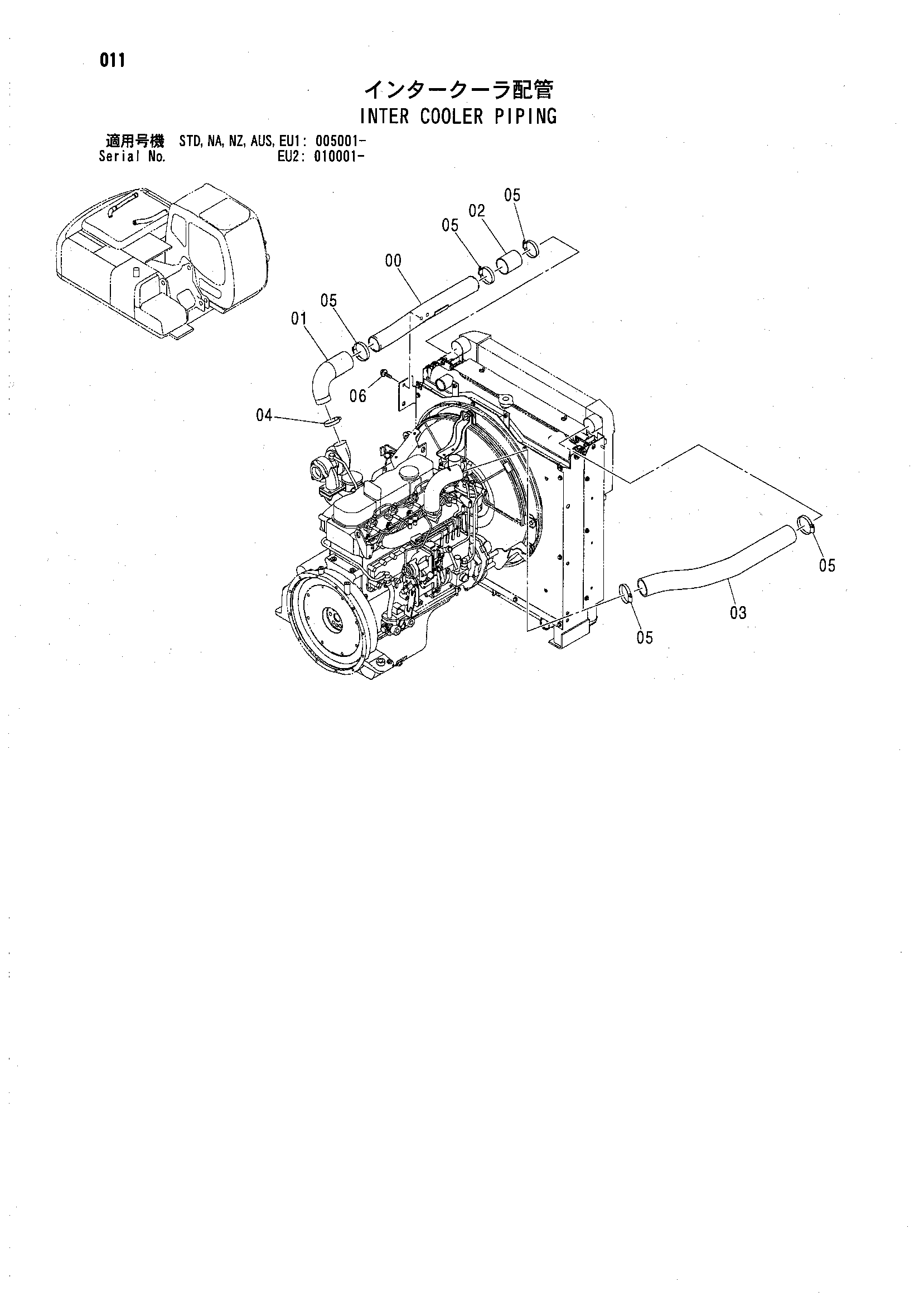 Схема Интер радиатор трубопроводы HITACHI ZX160