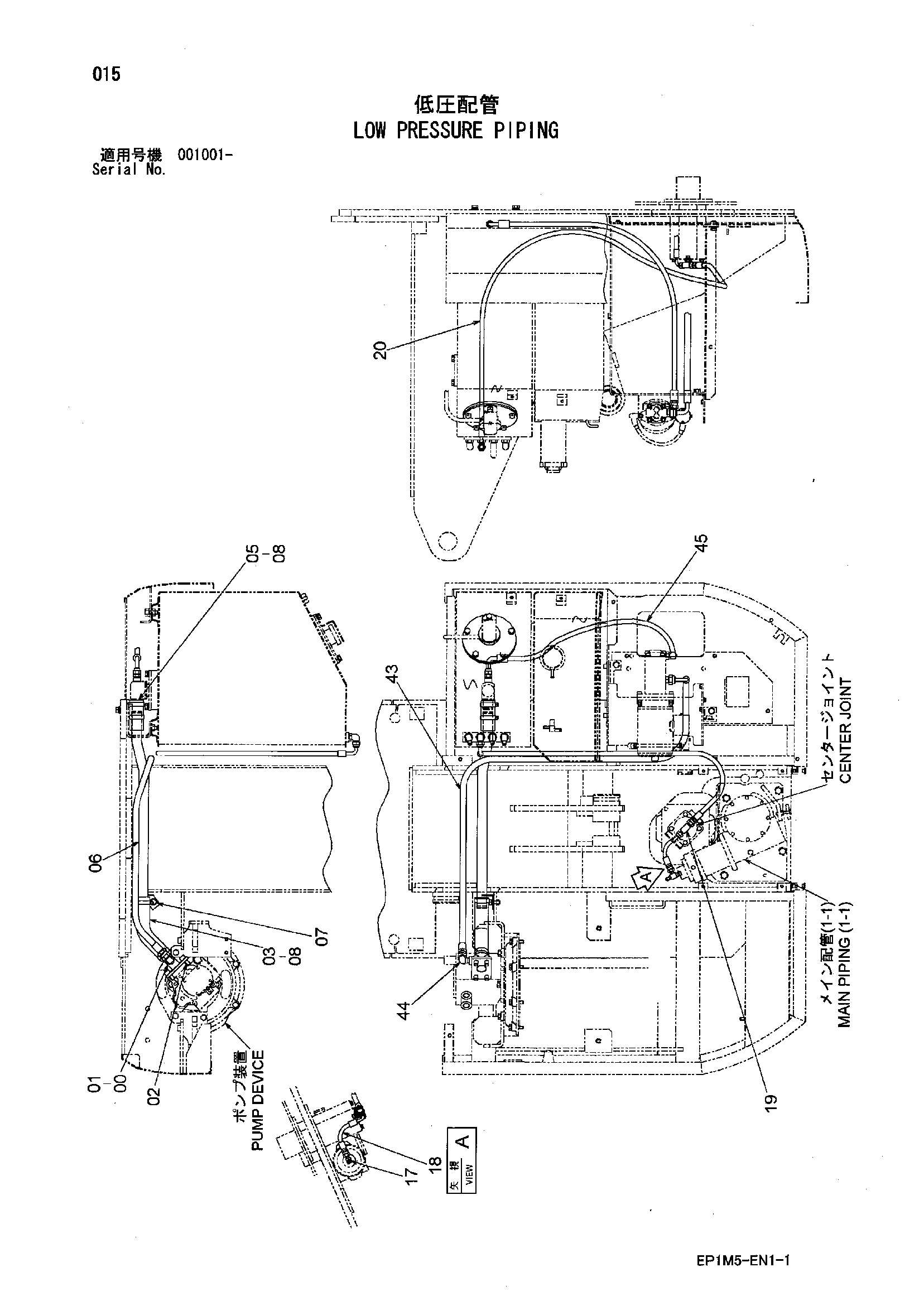 Схема Нижний давление трубопроводы HITACHI HX140B-2