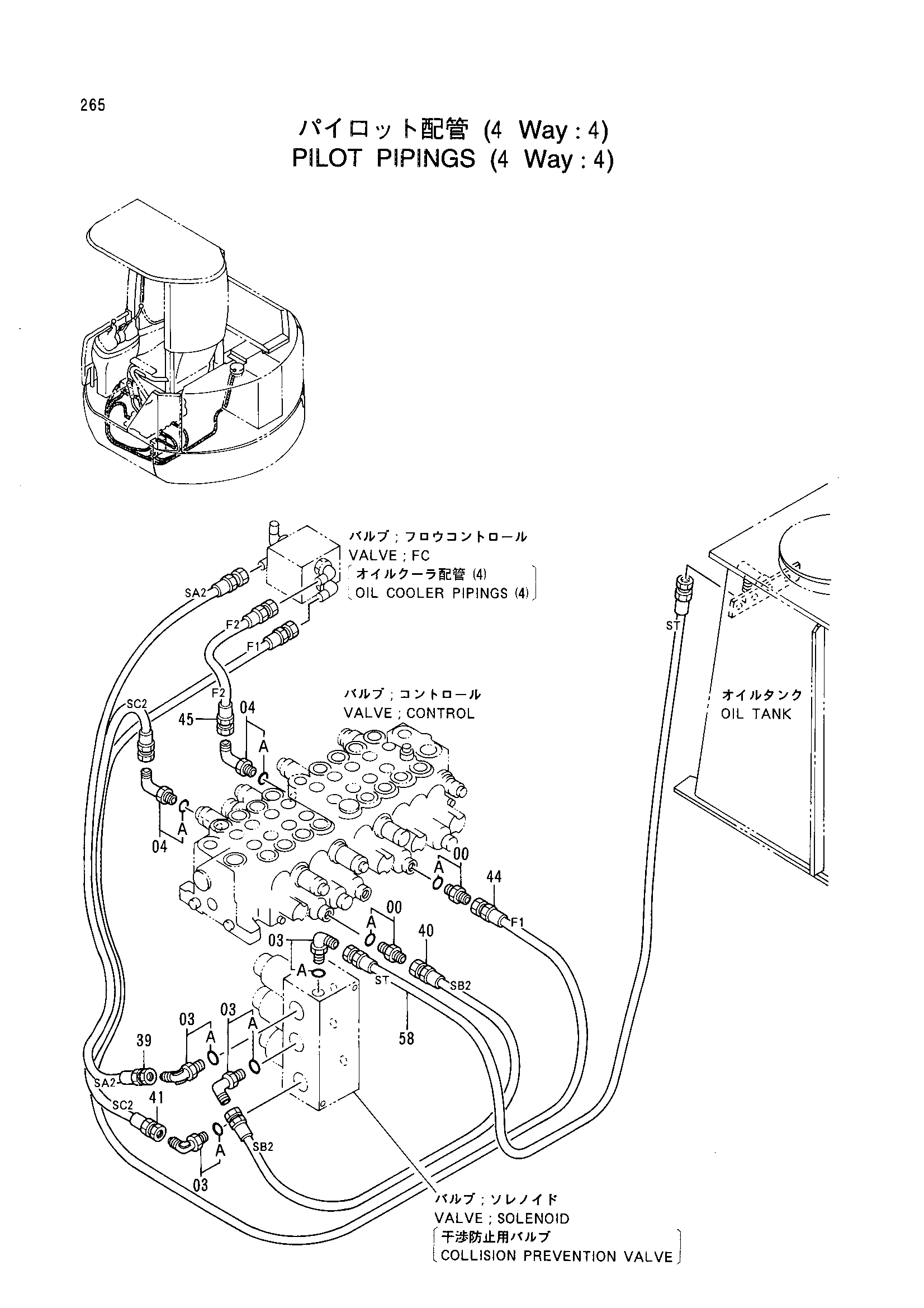 Схема Пилотный трубопроводы (4 ходовой: 4) HITACHI EX40UR-2