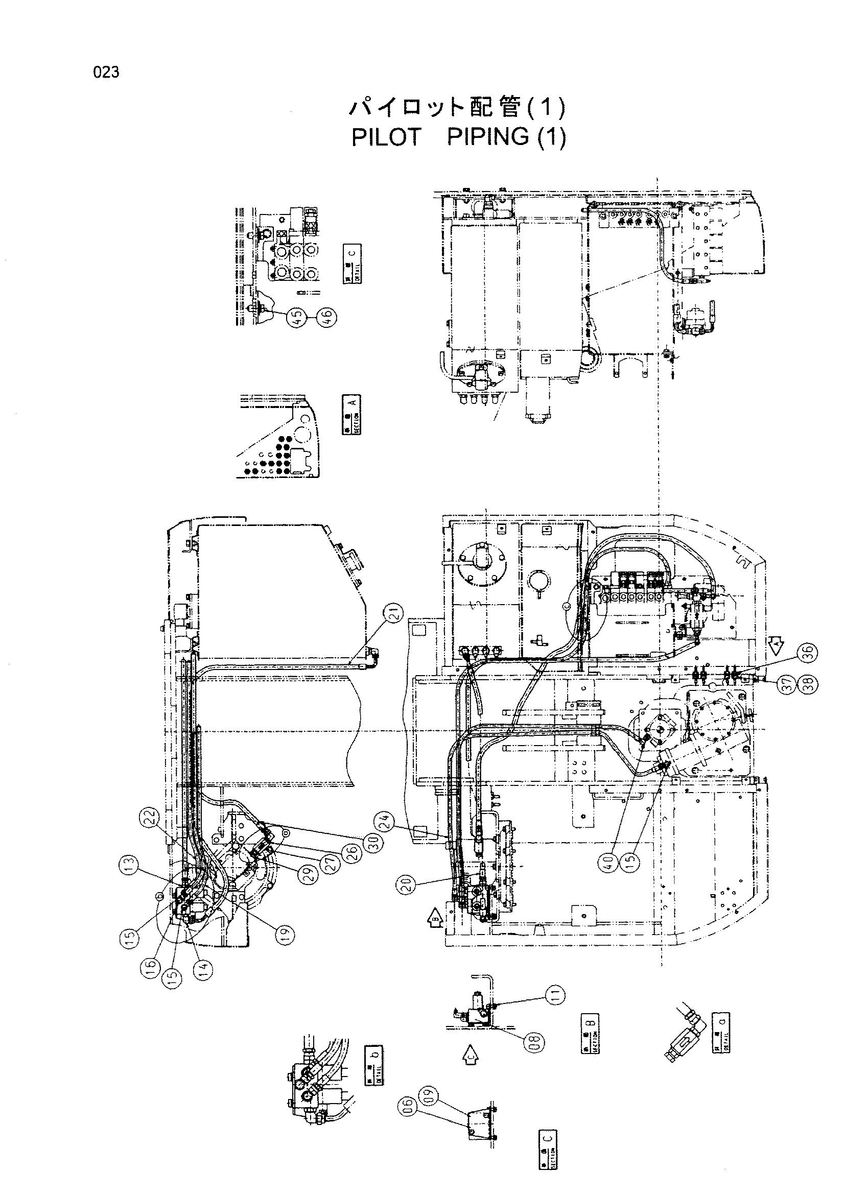 Схема Пилотные гидролинии (1) HITACHI HX140B