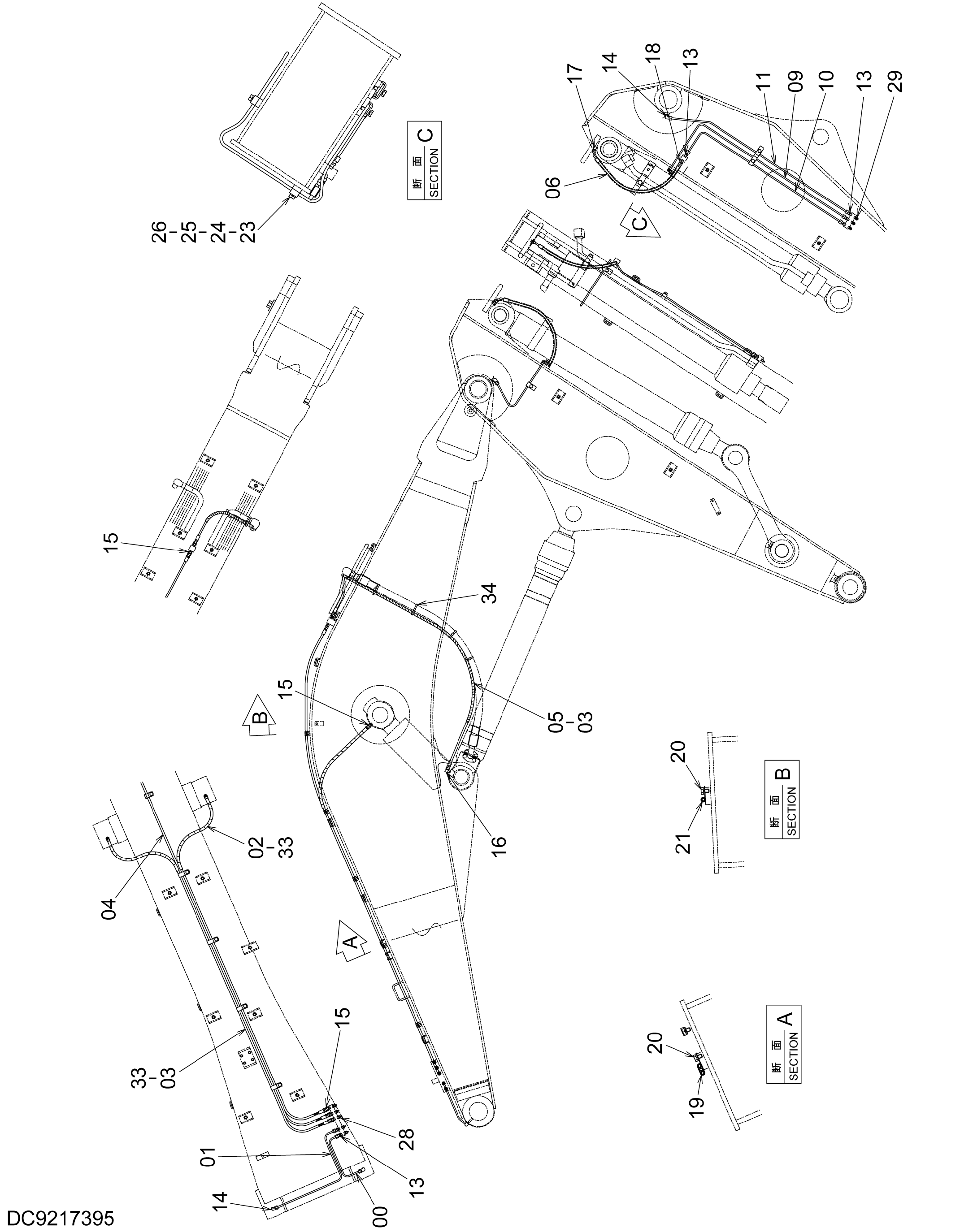 Схема Трубопроводы системы смазки HITACHI ZX225US-3