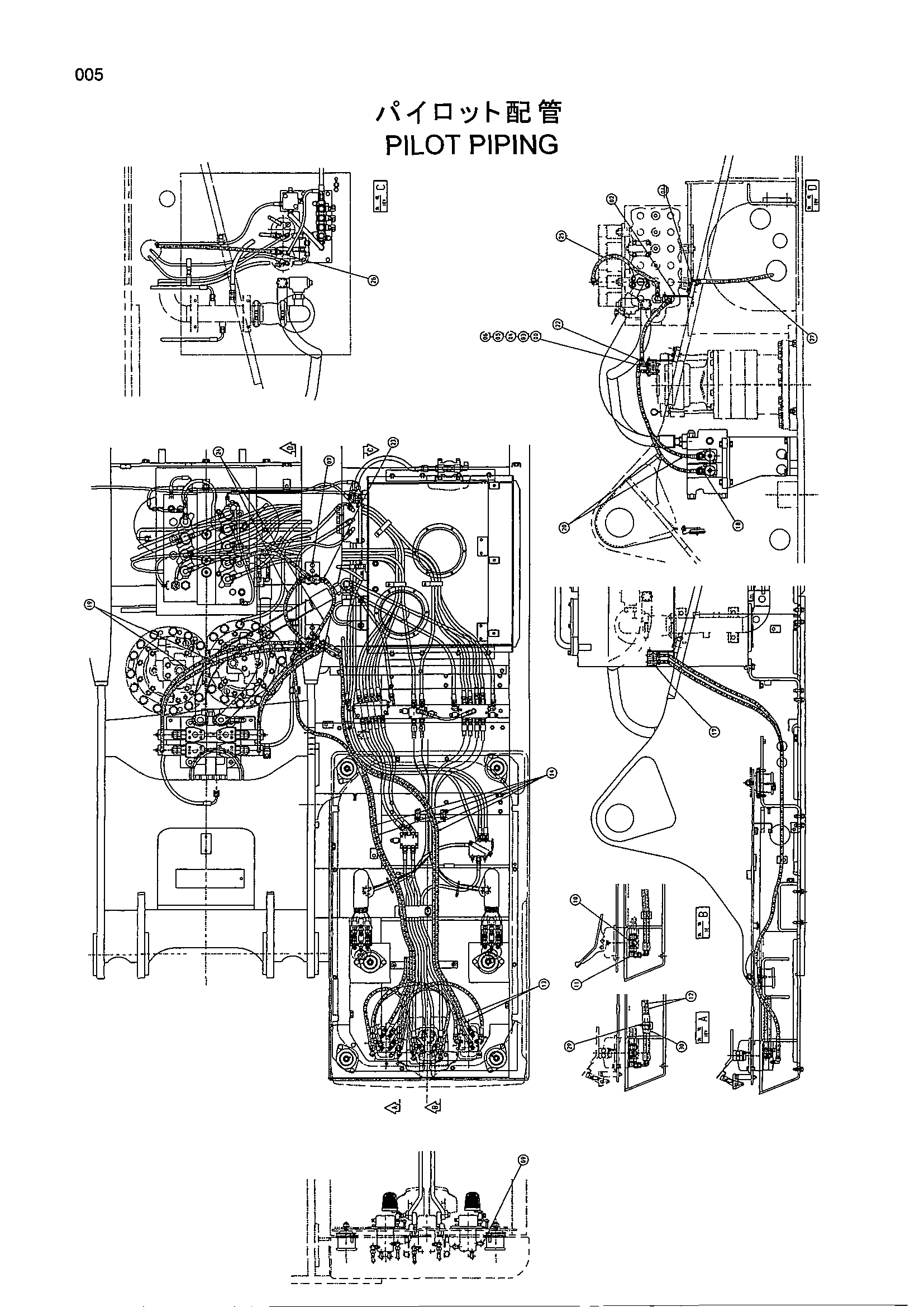 Схема Пилотные гидролинии HITACHI EX400-5