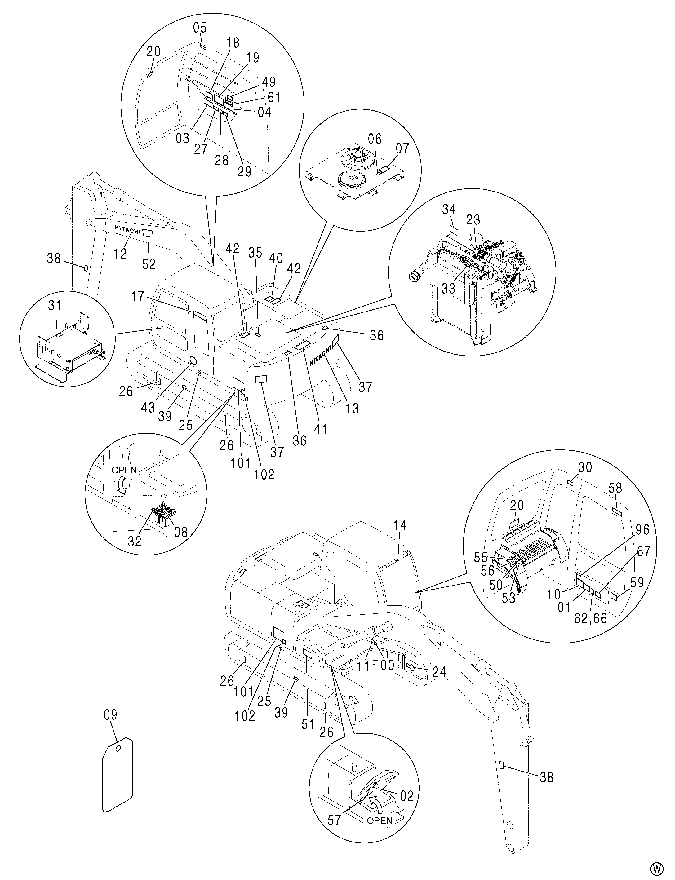 Схема Информационная табличка (японский) HITACHI ZX130H