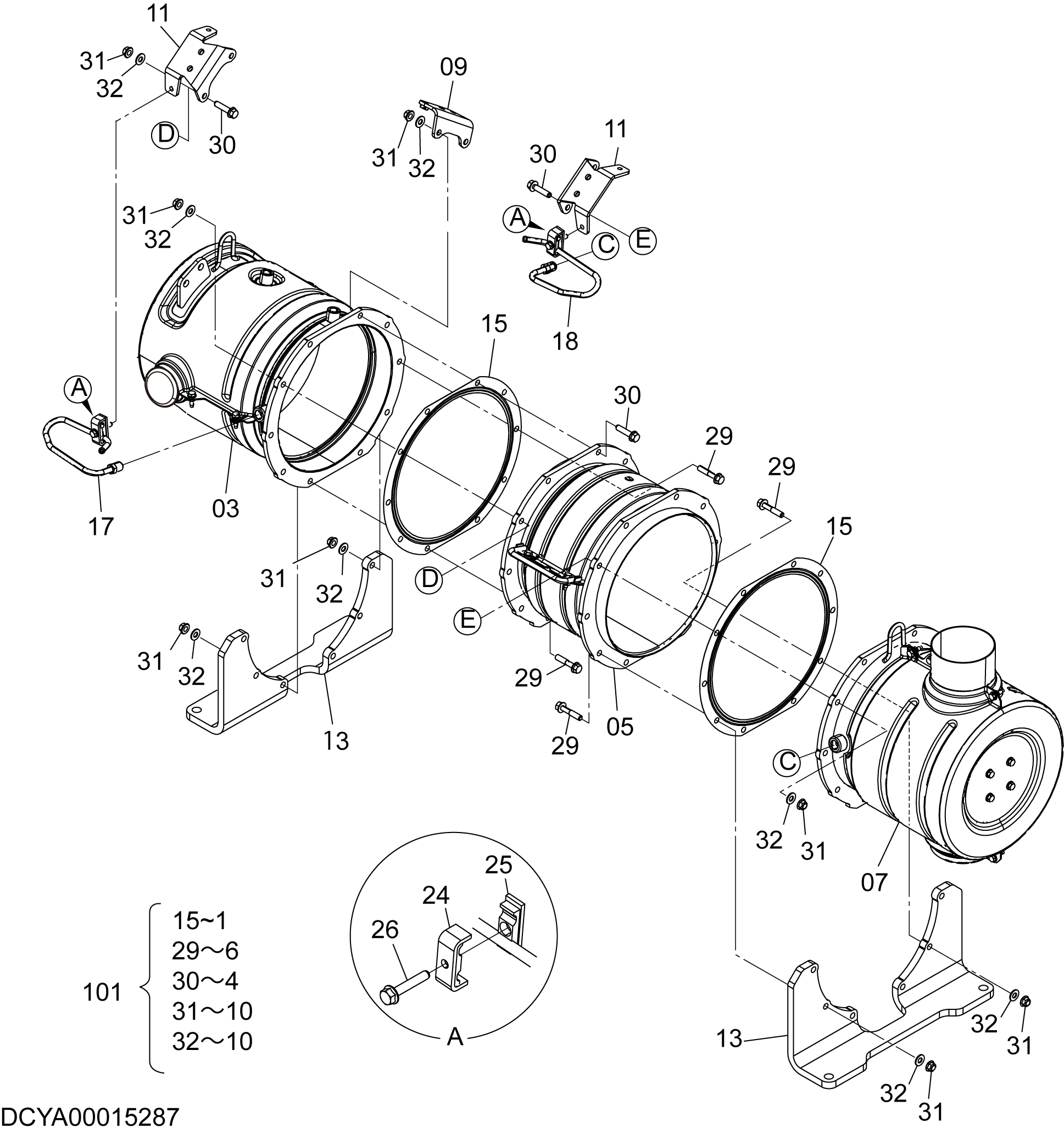 Схема Глушитель HITACHI ZW250-5B