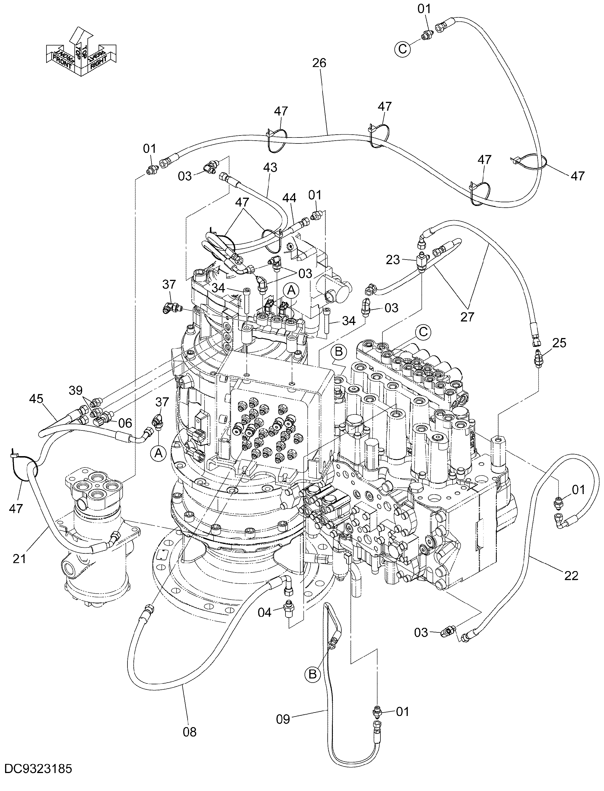 Схема Пилотные гидролинии (3) HITACHI ZH200LC-A