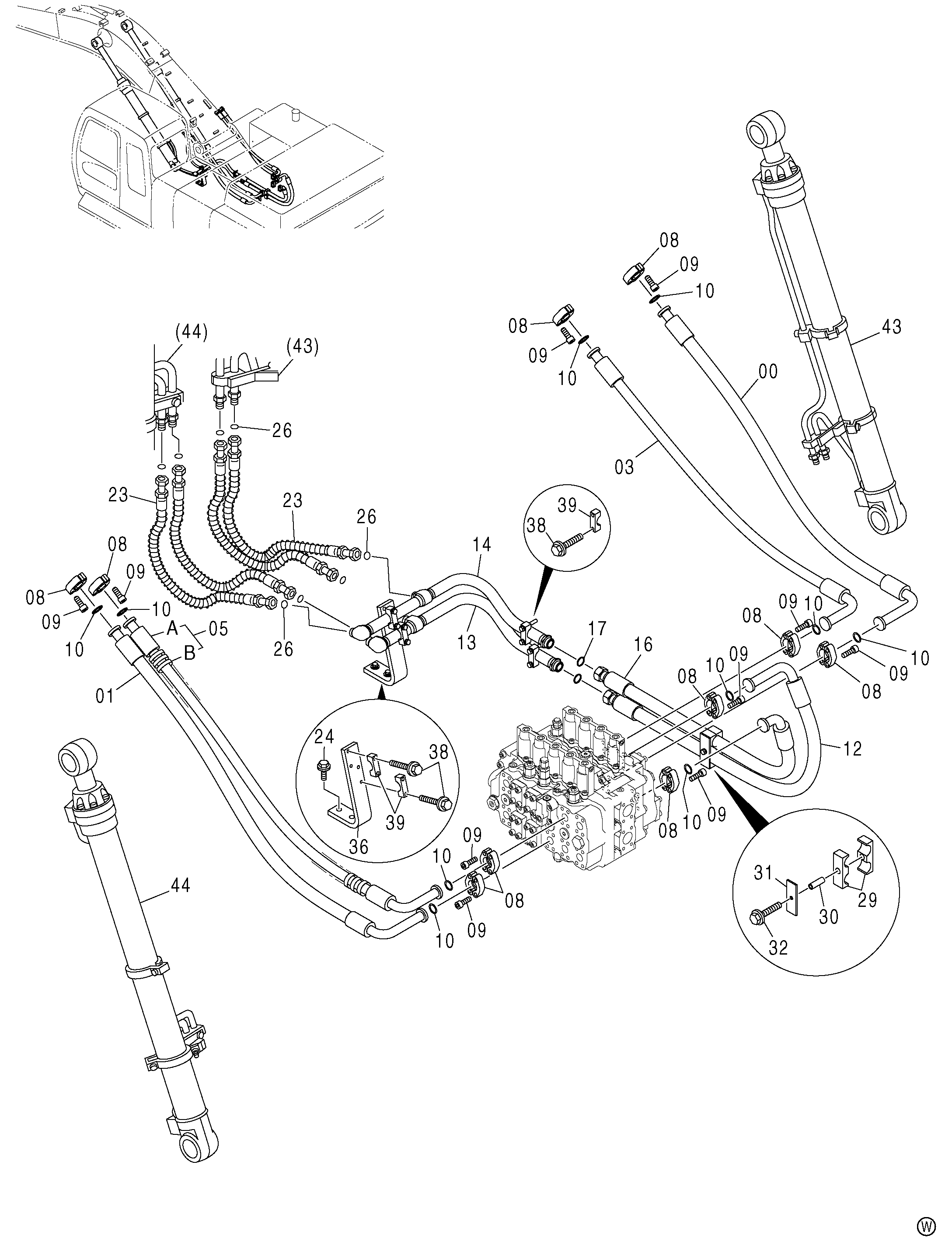 Схема Основные гидролинии (3) HITACHI ZX450H