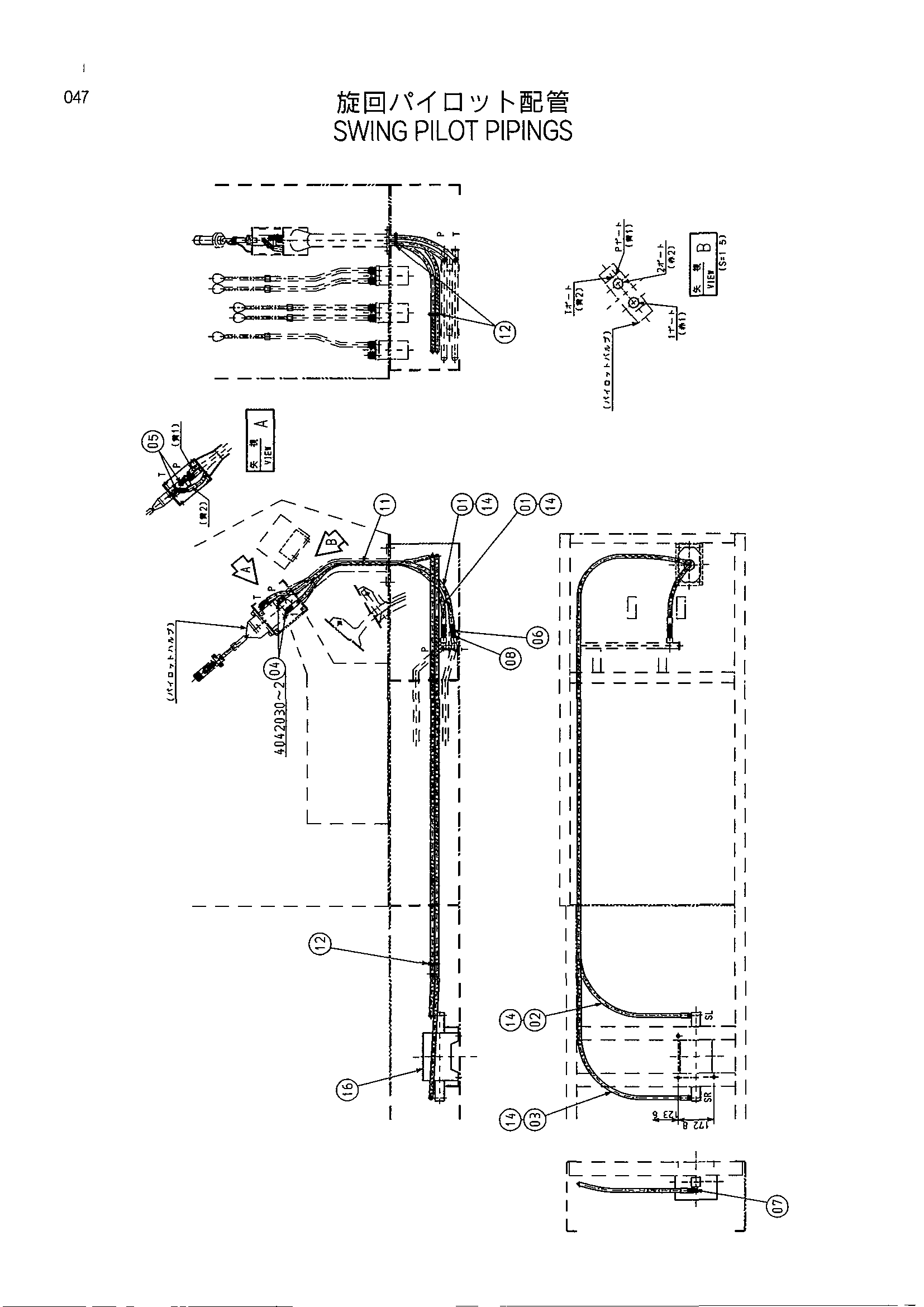 Схема Поворот пилотный трубопроводы HITACHI KH125-3(D)