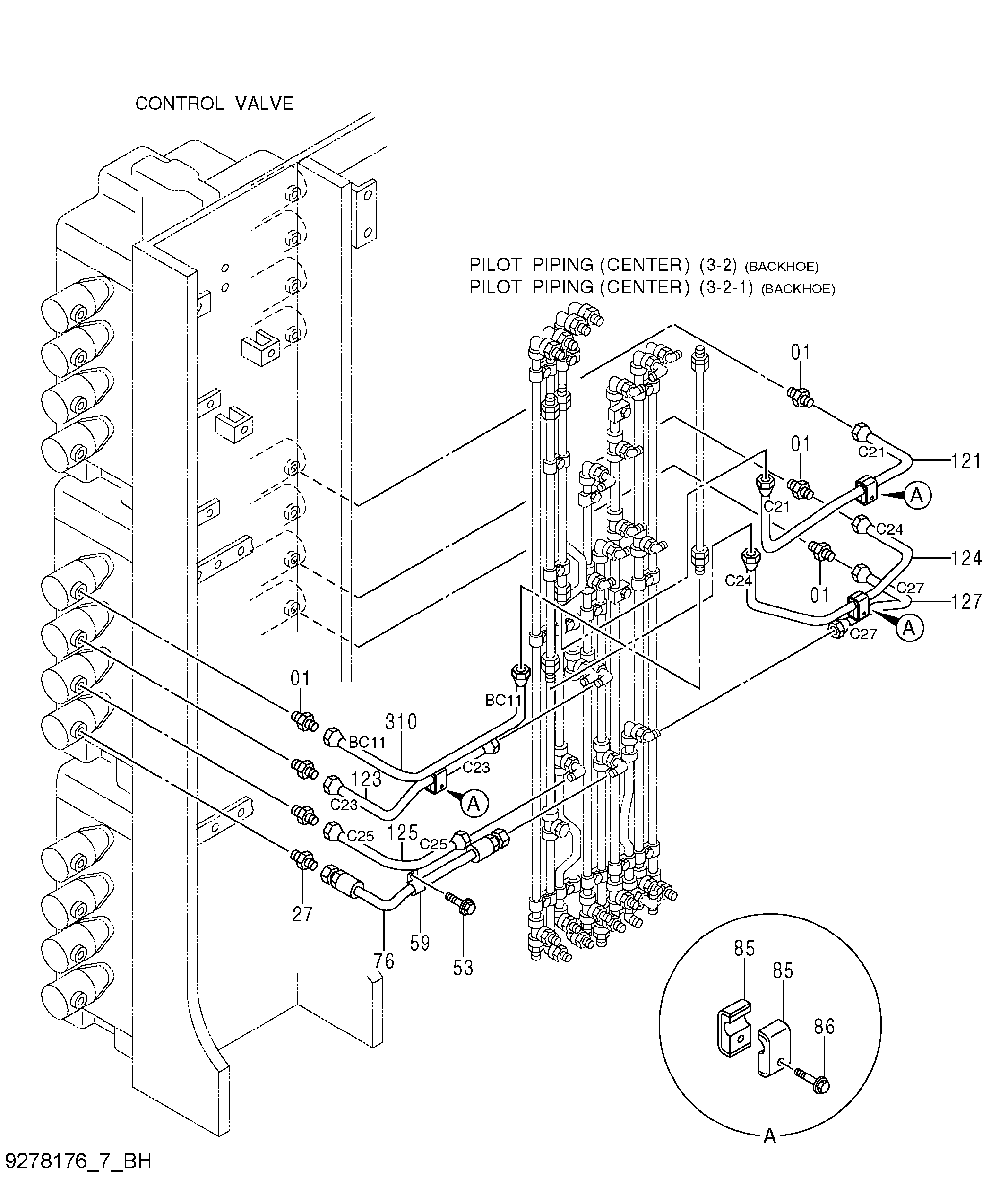 Схема Пилотные гидролинии (центральный)(3-7)(экскаватор) HITACHI EX5600-6BH