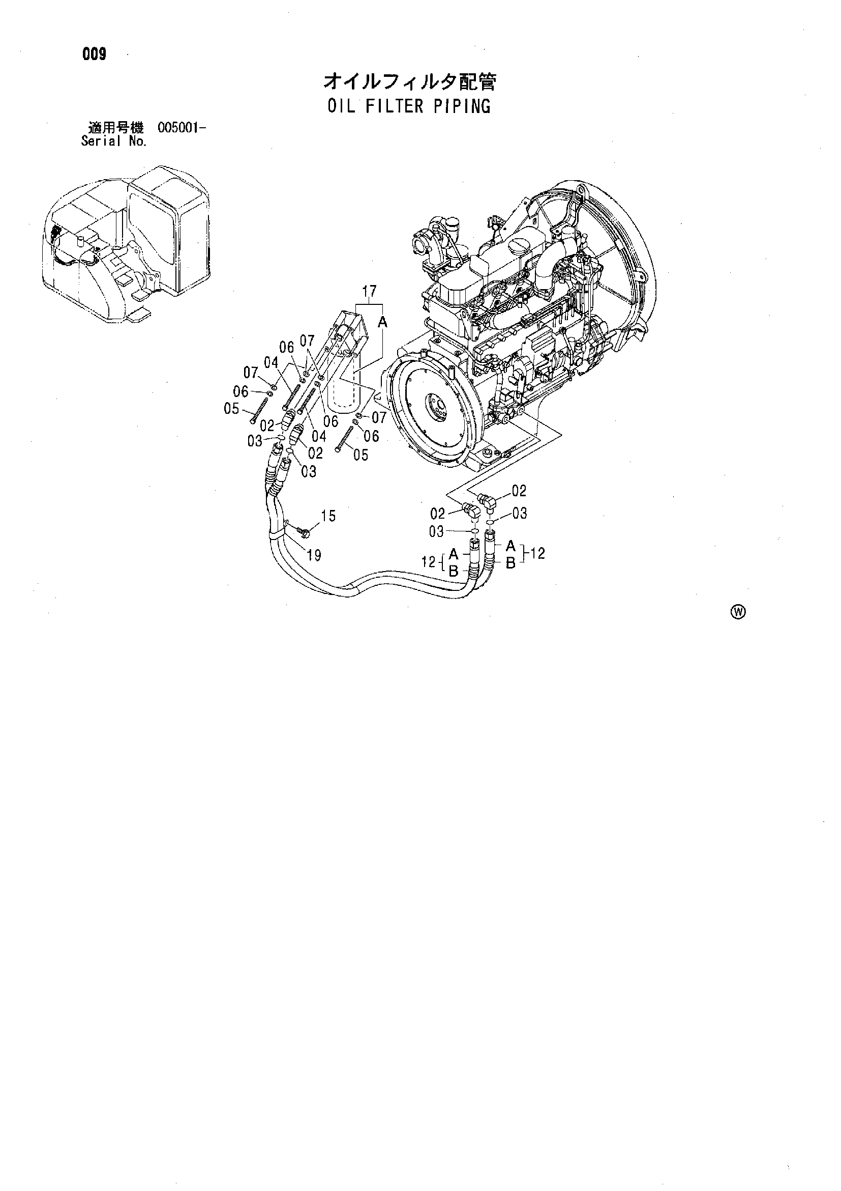 Схема Масляный фильтр трубопроводы HITACHI ZX135UR