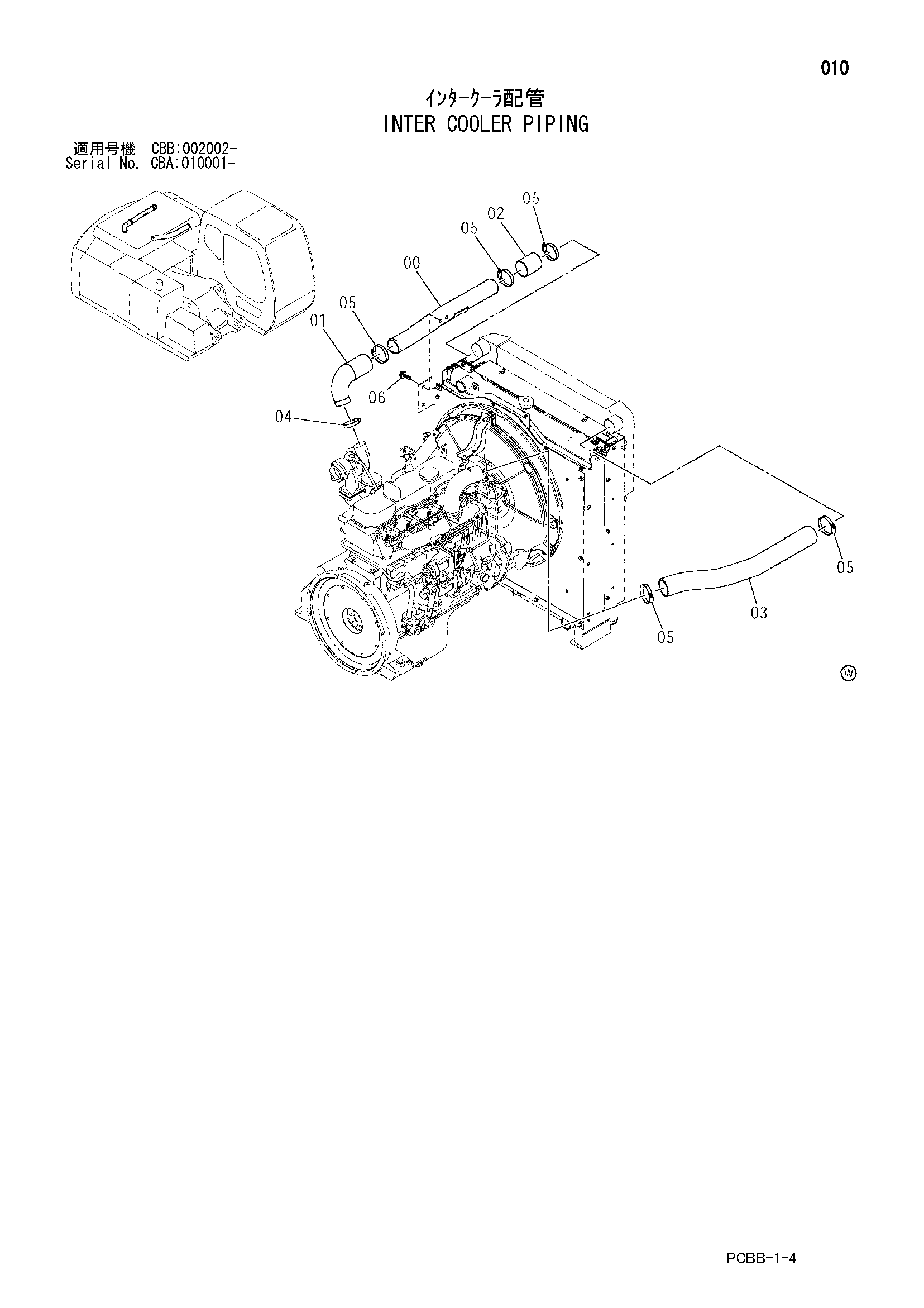 Схема Интер радиатор трубопроводы HITACHI ZX160W