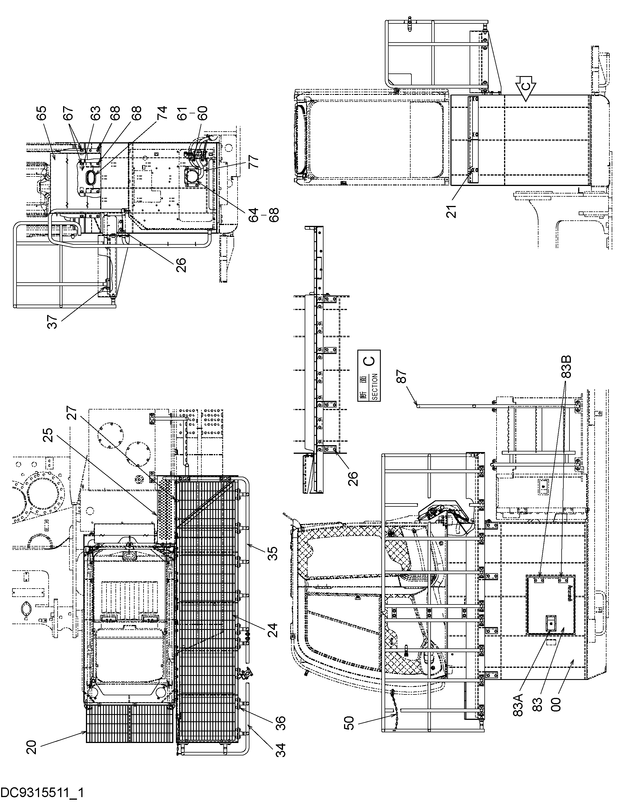 Схема Хигх-моунт кабина галлерй ступень (1.5m)(1) HITACHI ZX450-3