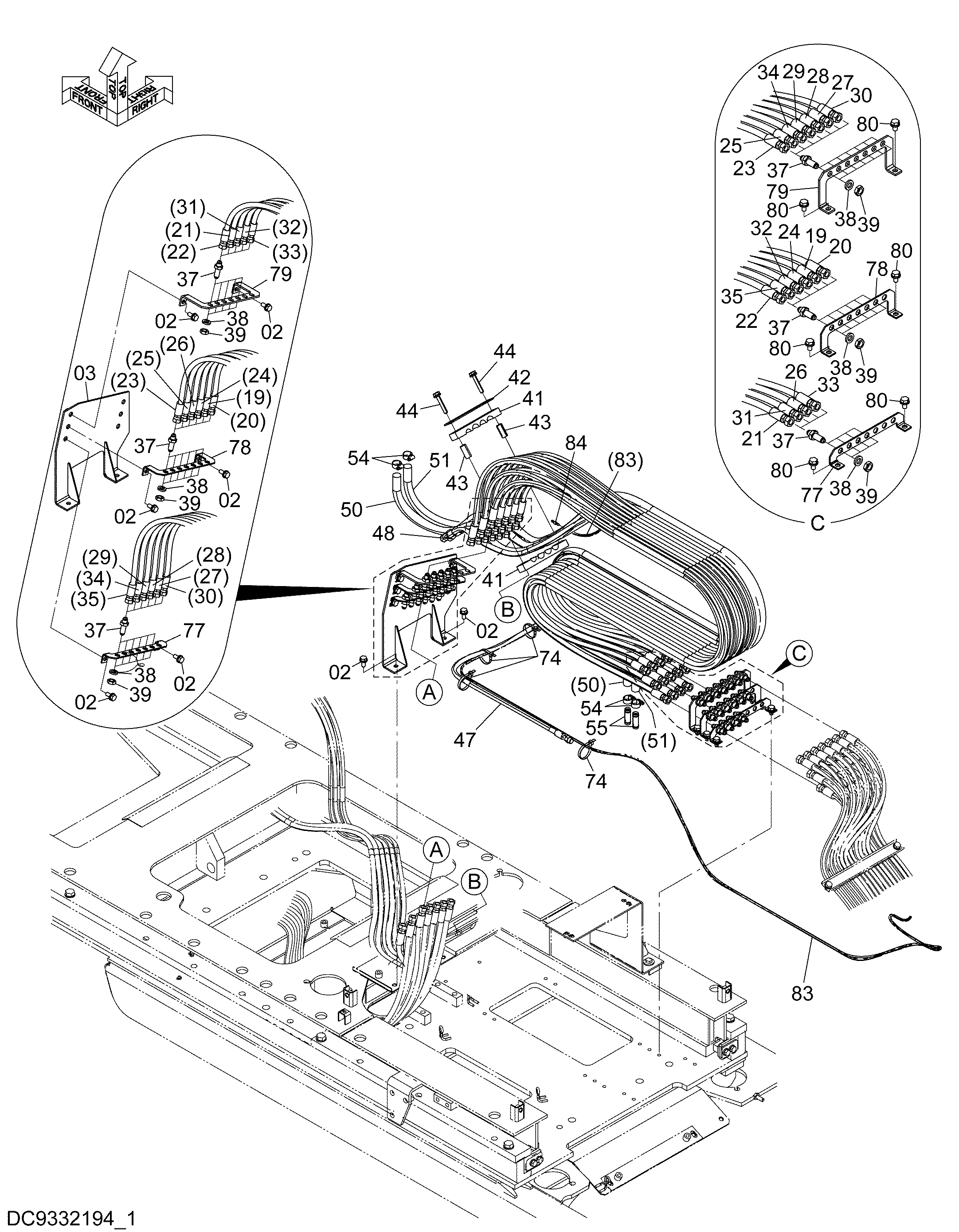 Схема Пилотные гидролинии (слидинг кабина)(1) HITACHI ZX330-3