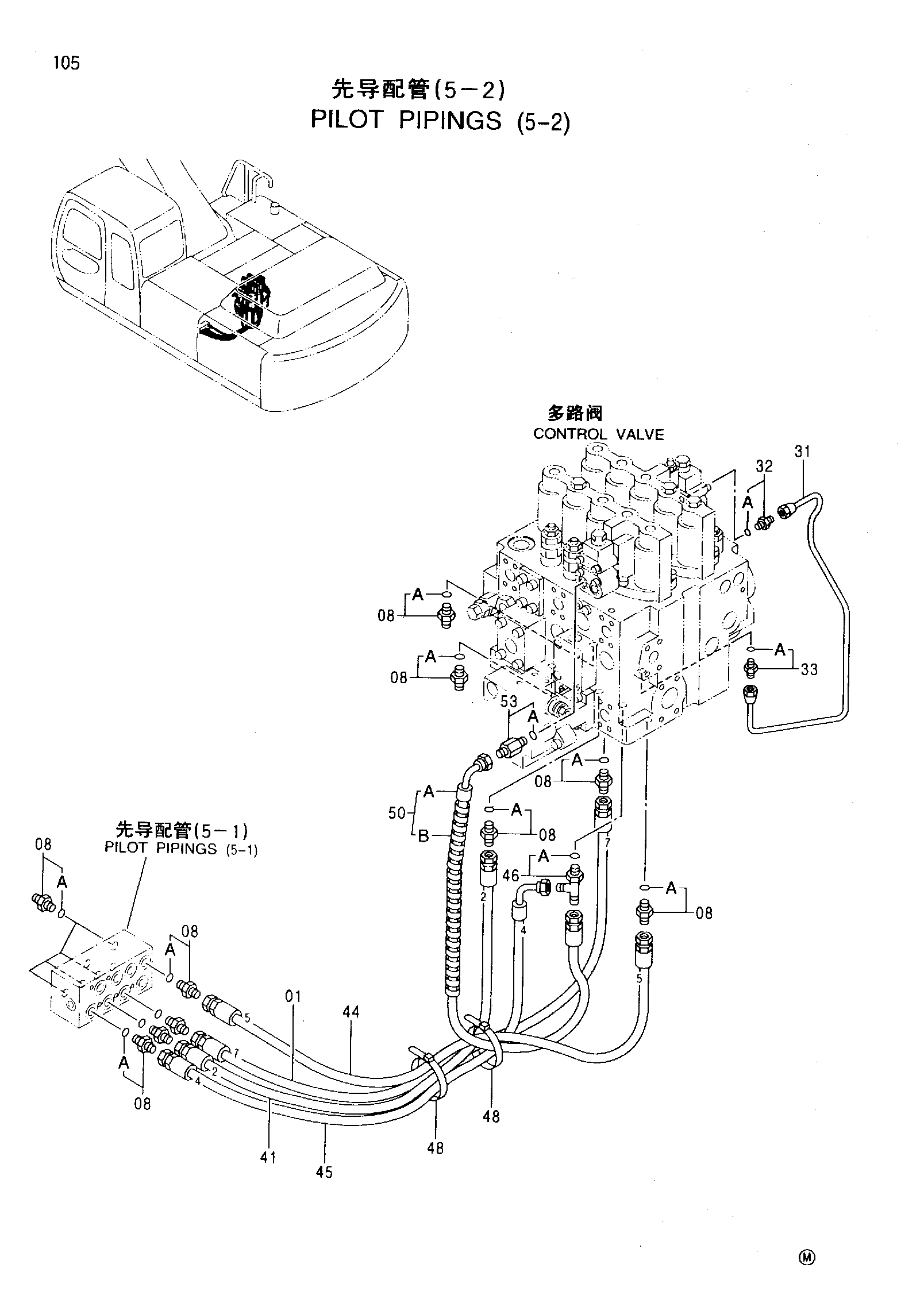 Схема Пилотный трубопроводы (5-2) HITACHI EX350H-5HHE