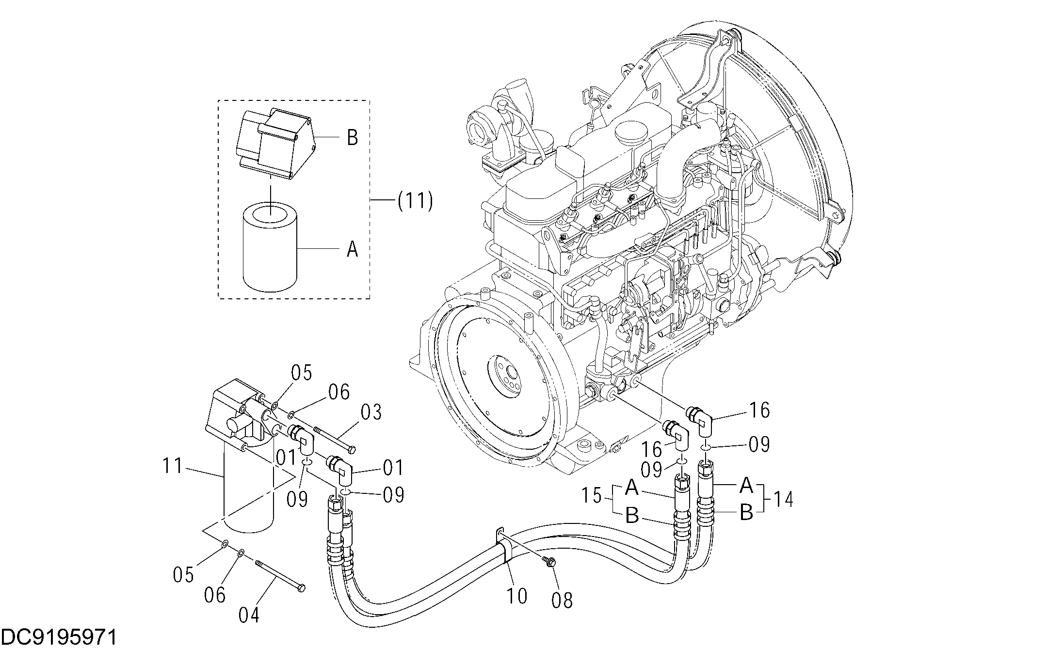 Схема Масляный фильтр трубопроводы HITACHI ZX160