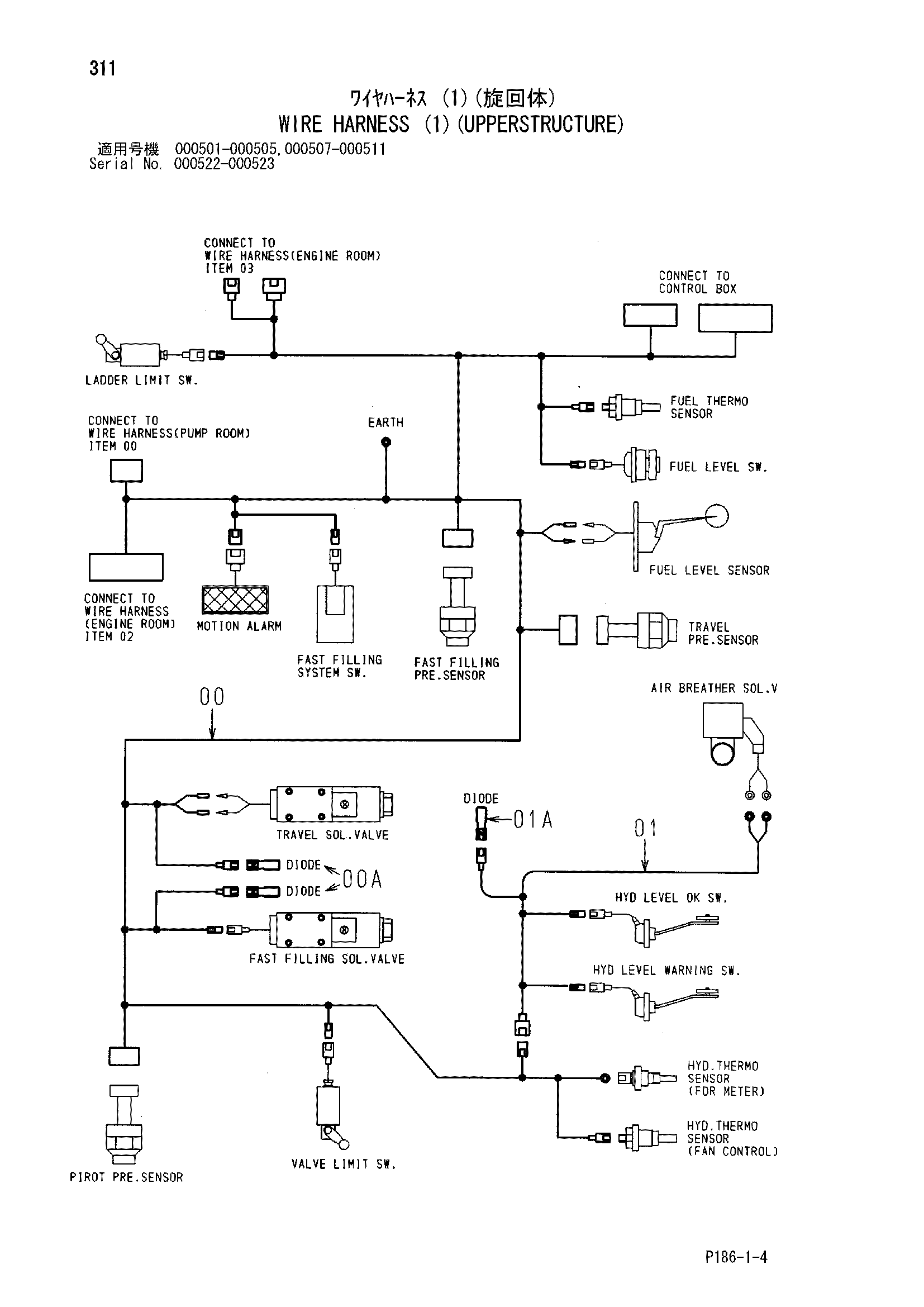 Схема Провод жгут проводов (1)(верхняя платформа) HITACHI EX2500-5