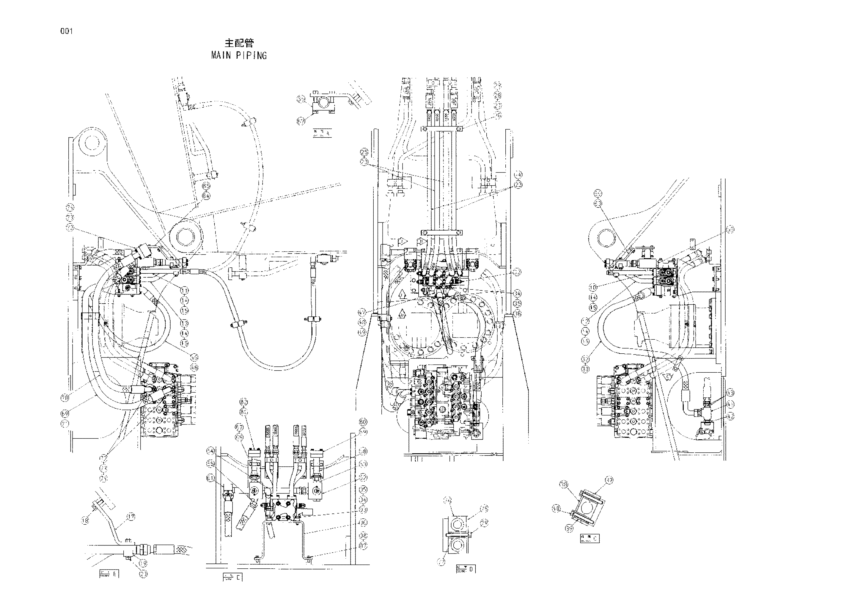 Схема Основные гидролинии HITACHI ZX450H-HHE