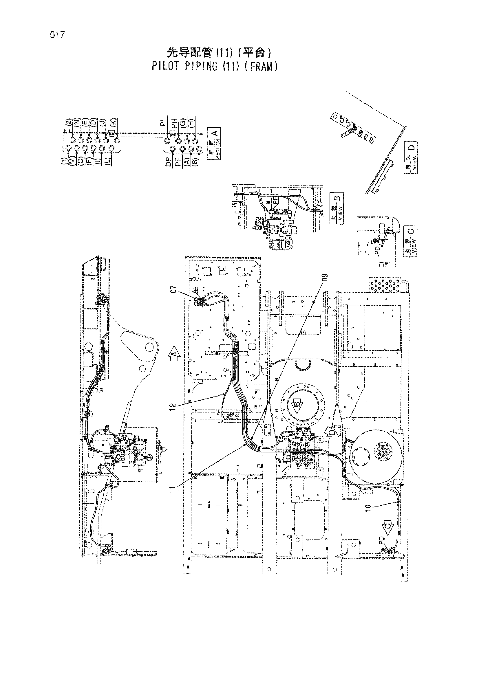 Схема Пилотные гидролинии (11)(рама) HITACHI ZX360LC-HHE