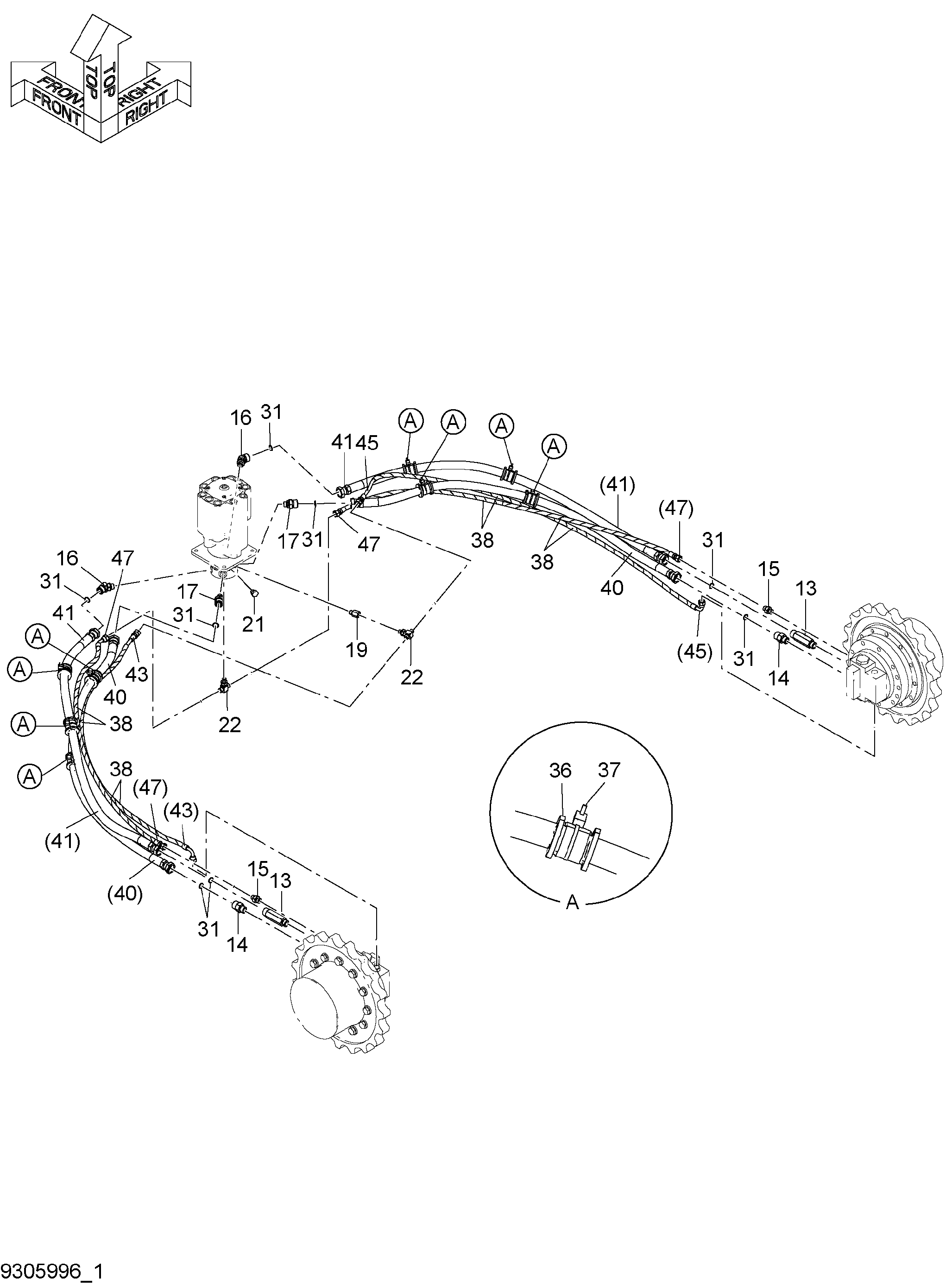 Схема PA отвал трубопроводы (1-1) HITACHI ZX50UNA-3