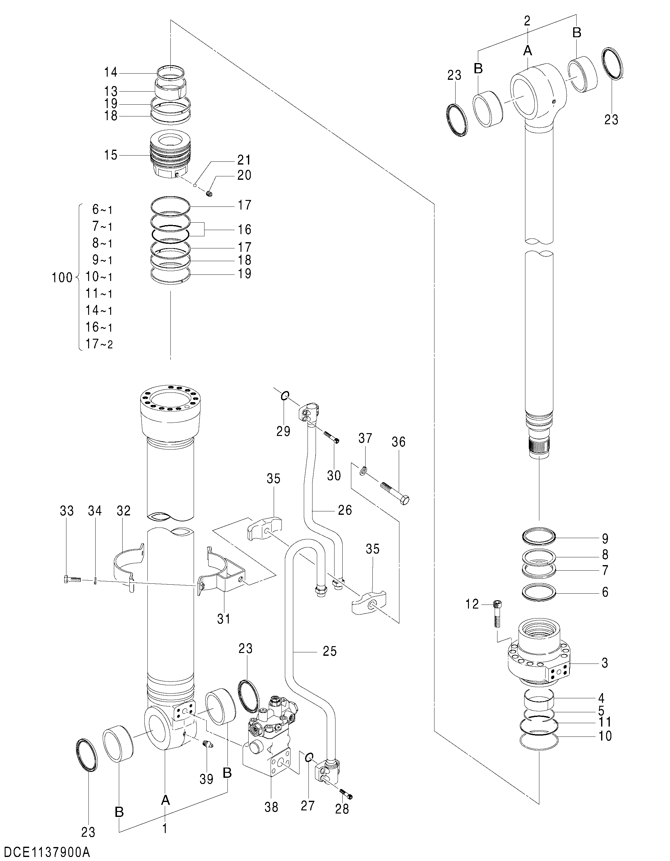 Схема Гидроцилиндр стрелы (правый)(с удерживающий клапан)(2P-BOOM) HITACHI ZX140W-3DARUMA