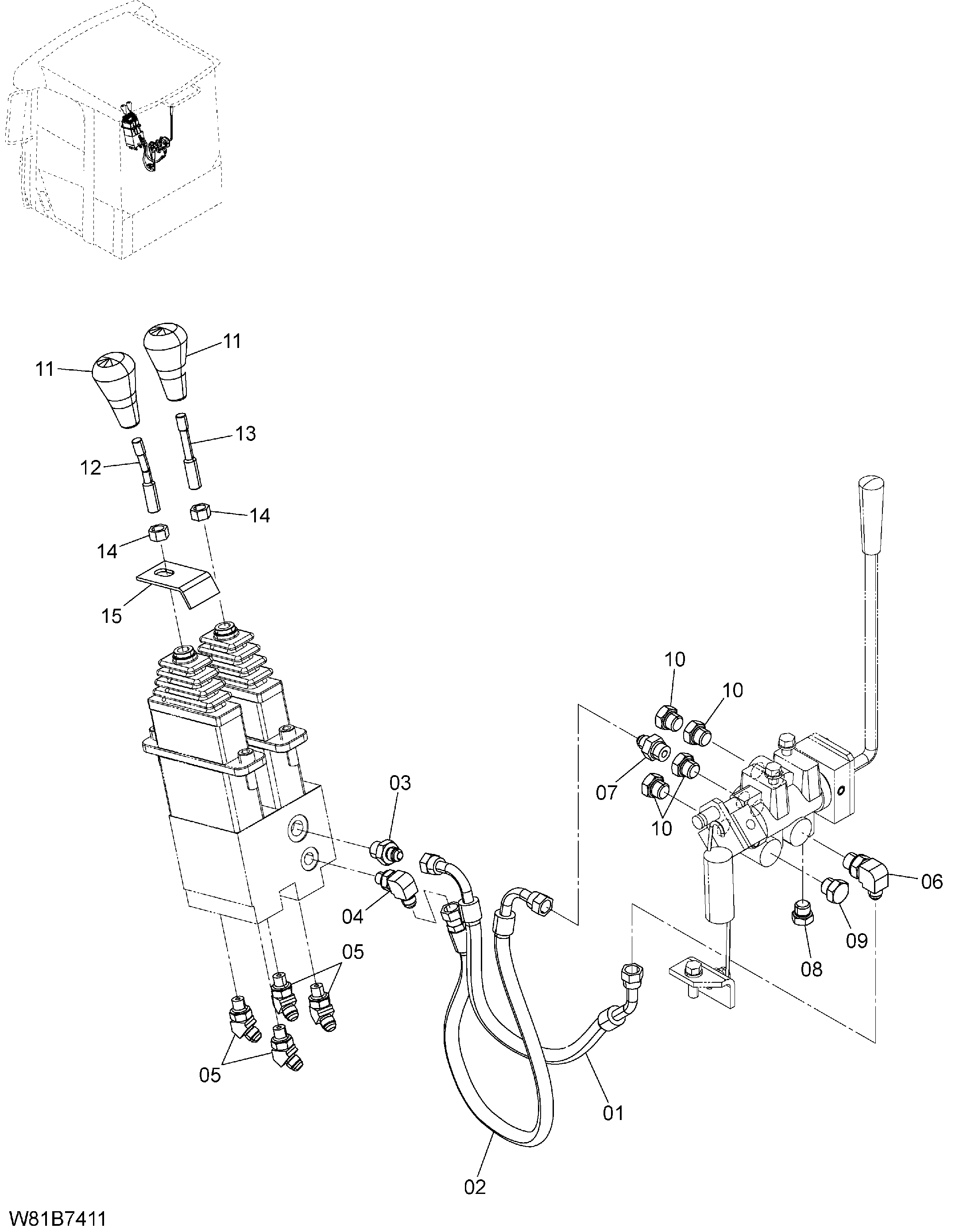 Схема Пилотные гидролинии(2-золотник)(2PL) HITACHI ZW150