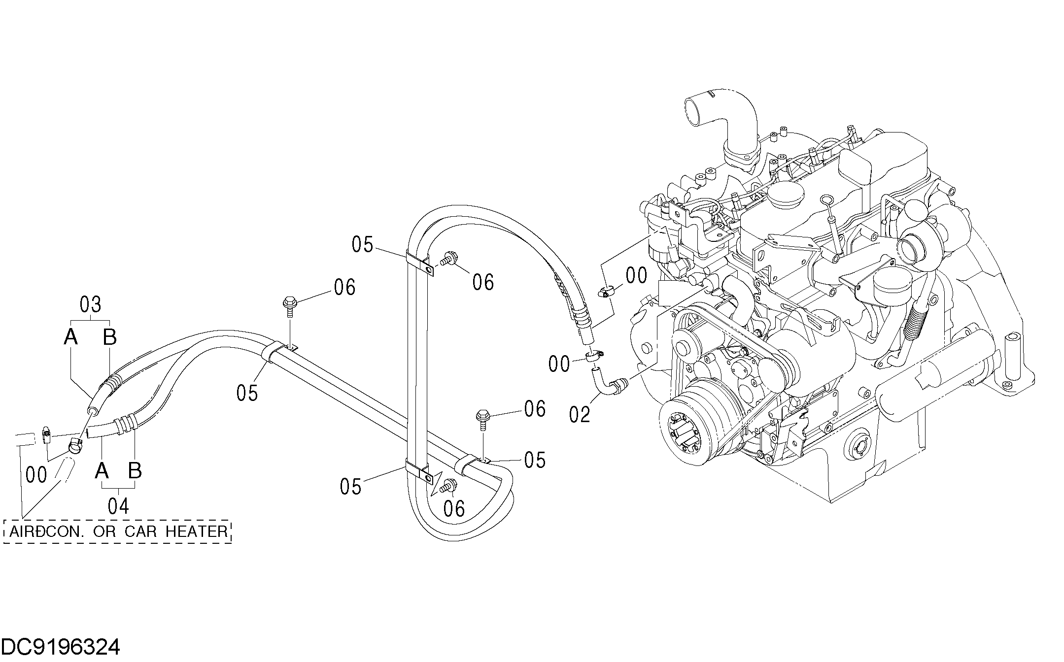 Схема Отопитель трубопроводы HITACHI ZX160