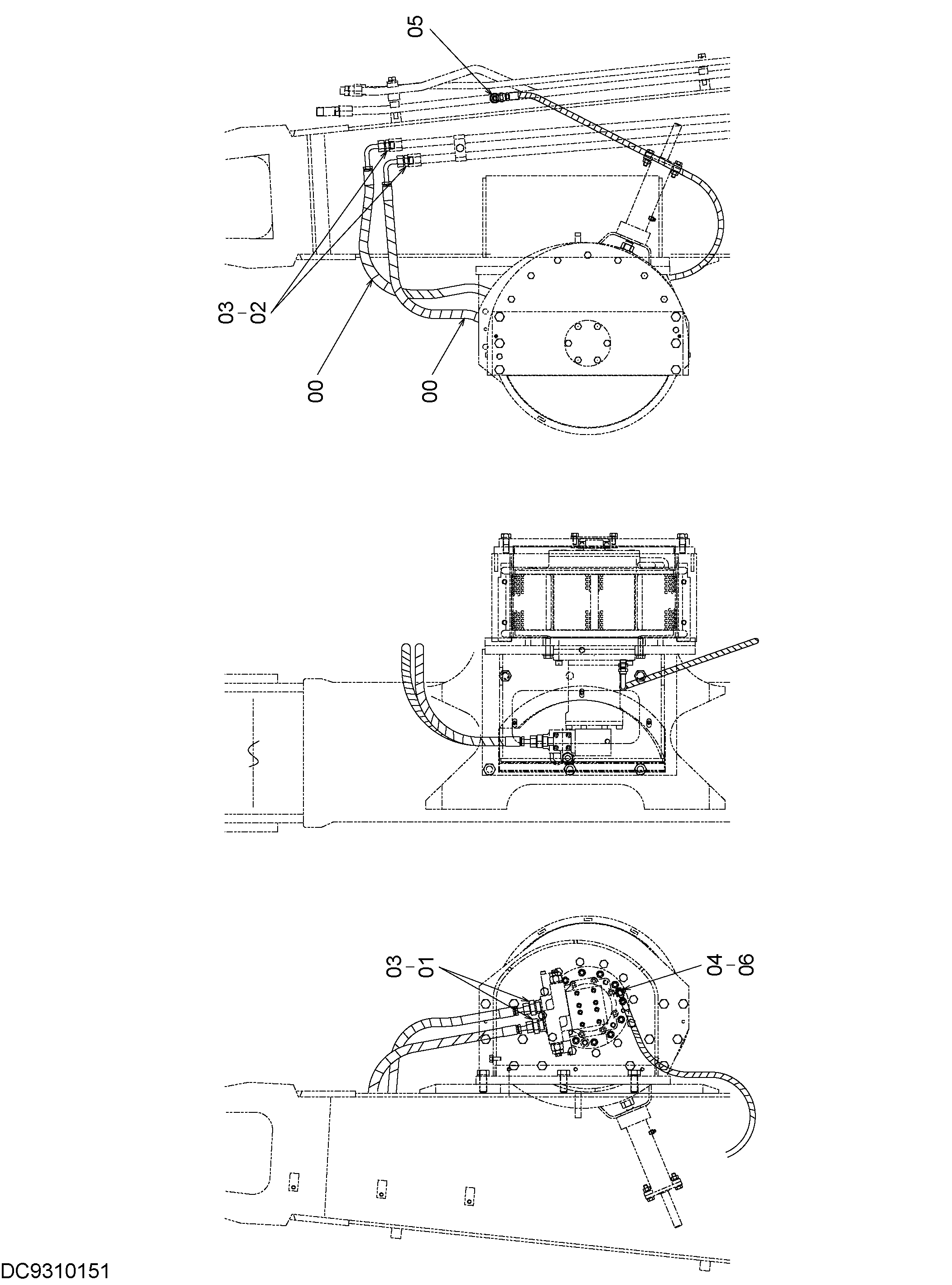 Схема Лебёдка трубопроводы HITACHI RX3300-3