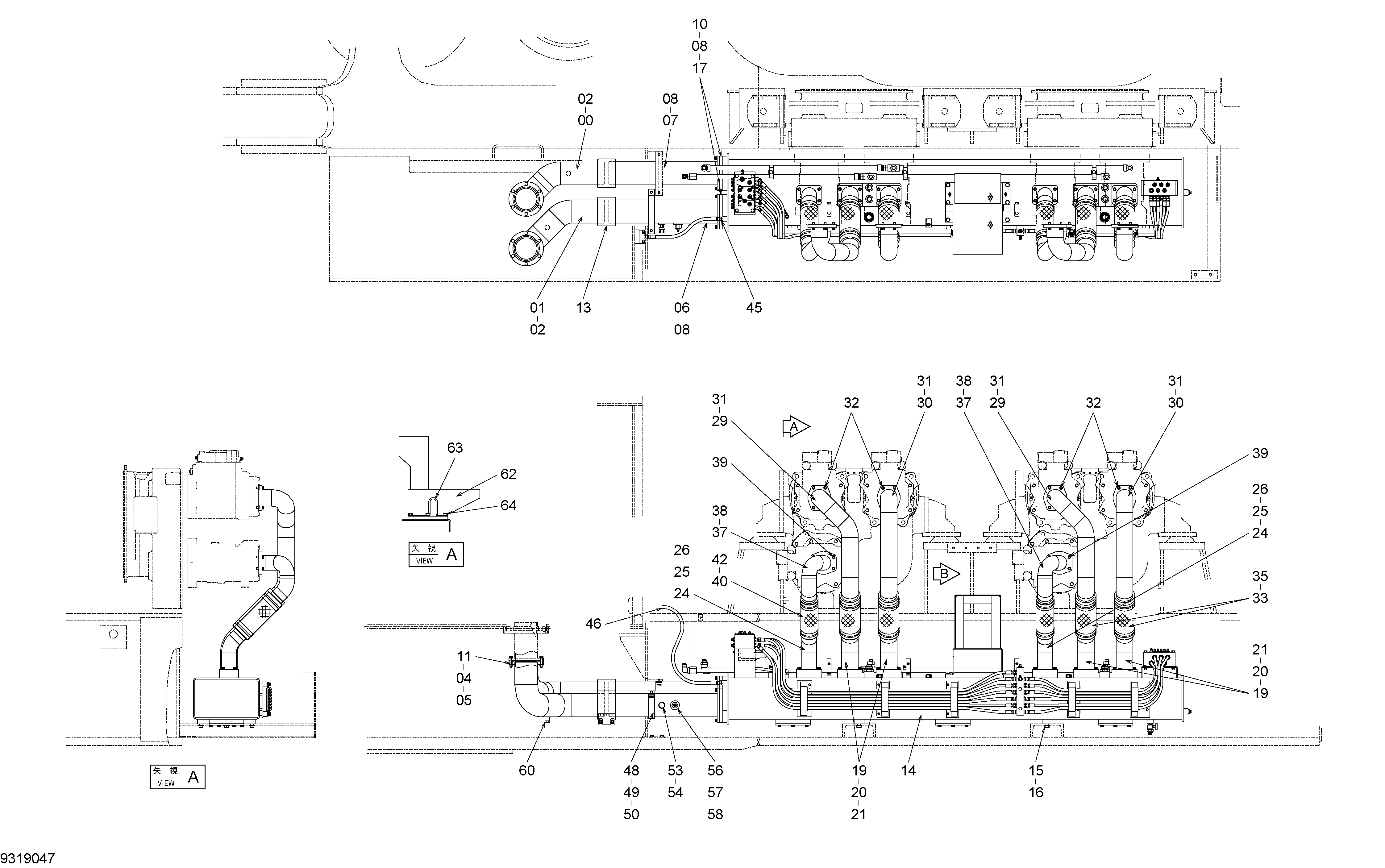Схема Всасывающие трубопроводы HITACHI EX1800-3