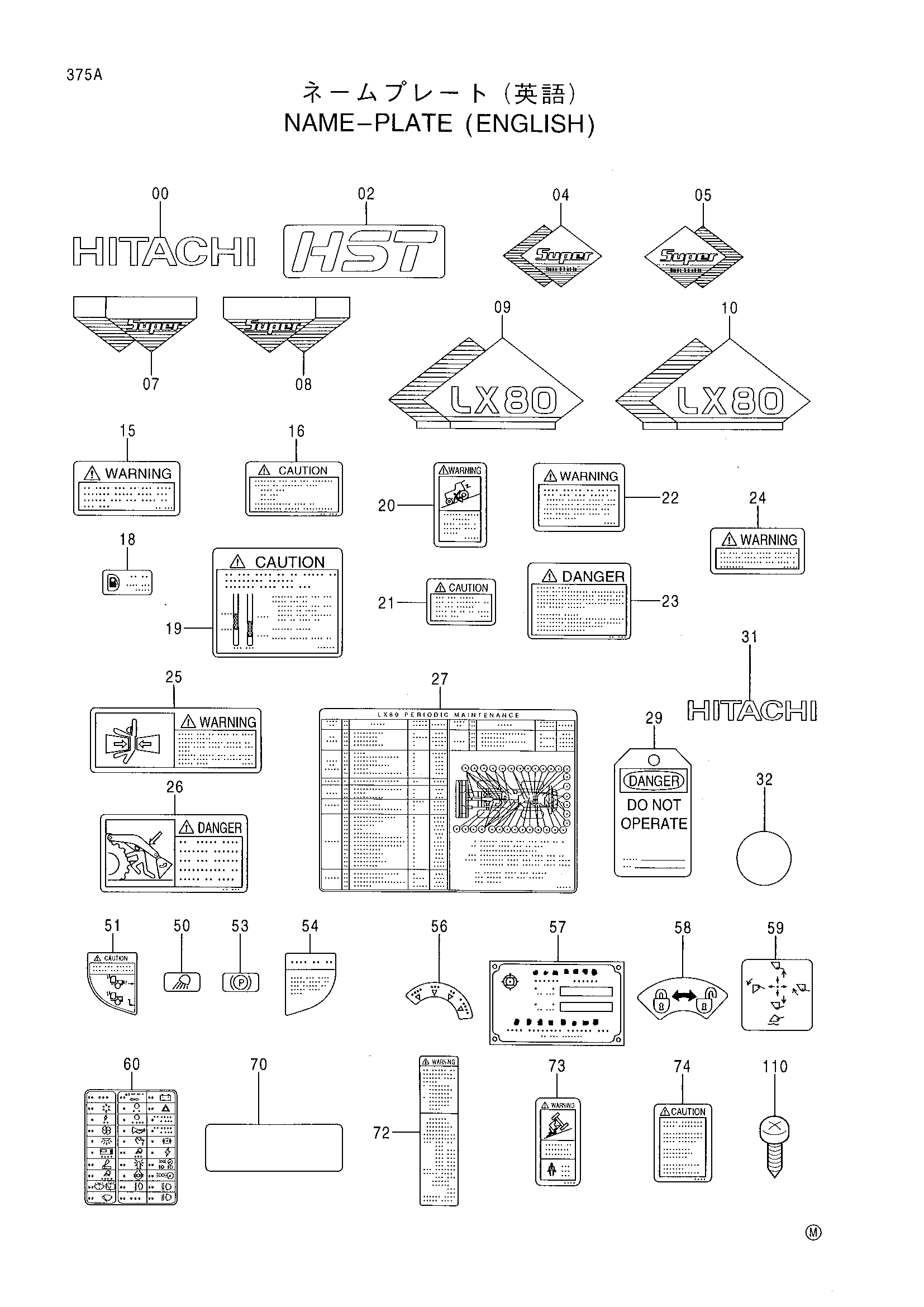Схема Информационная табличка (английский) HITACHI LX80-2