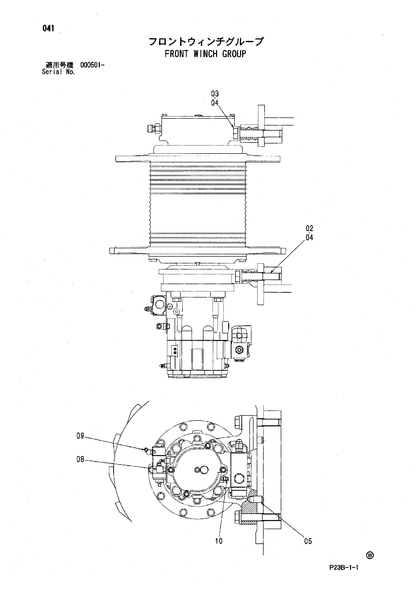 Схема Передний лебёдка группа HITACHI SCX400T