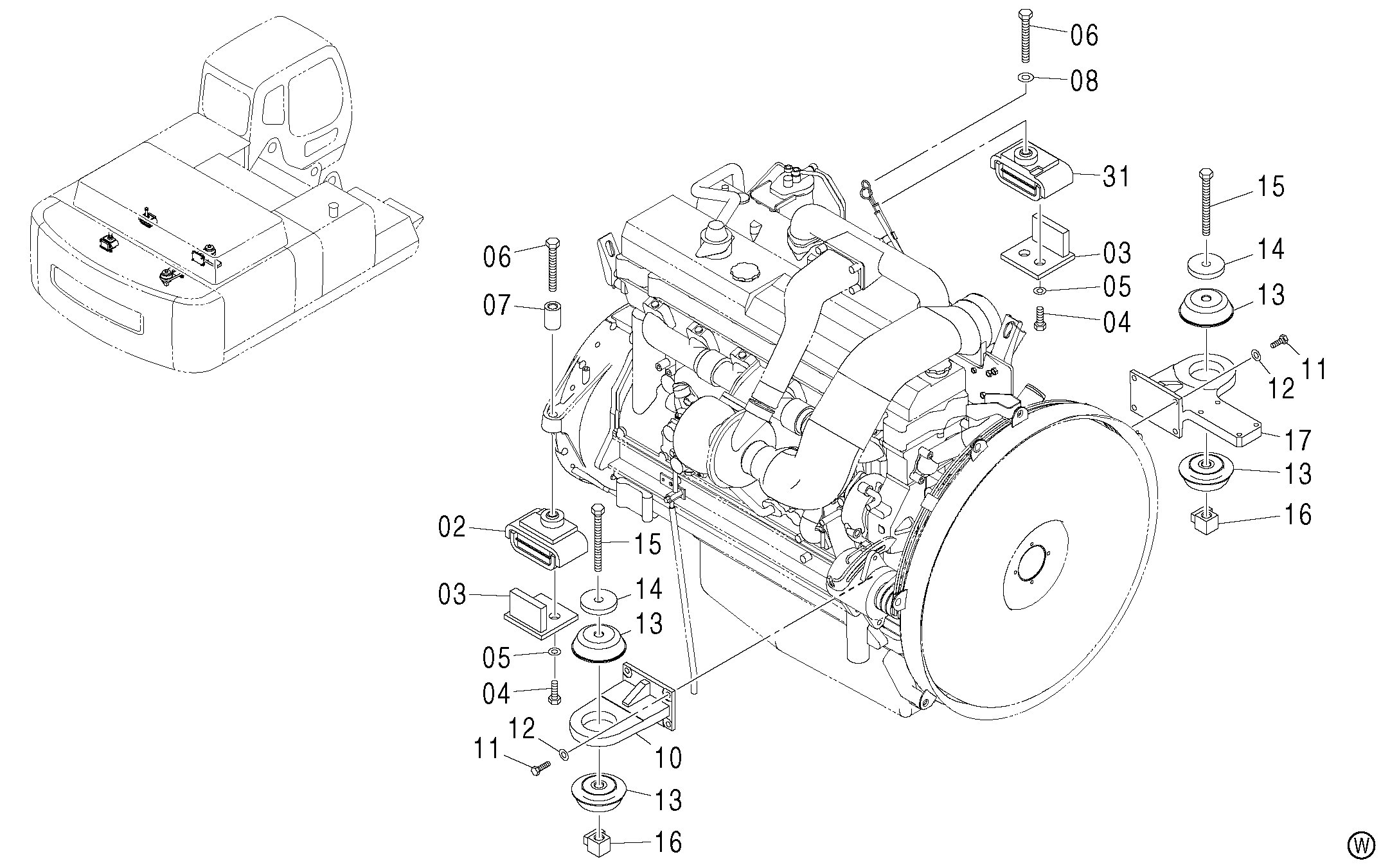 Схема Опора двигателя (риде-он тип противовес)<450, H, MT, MTH> HITACHI ZX450