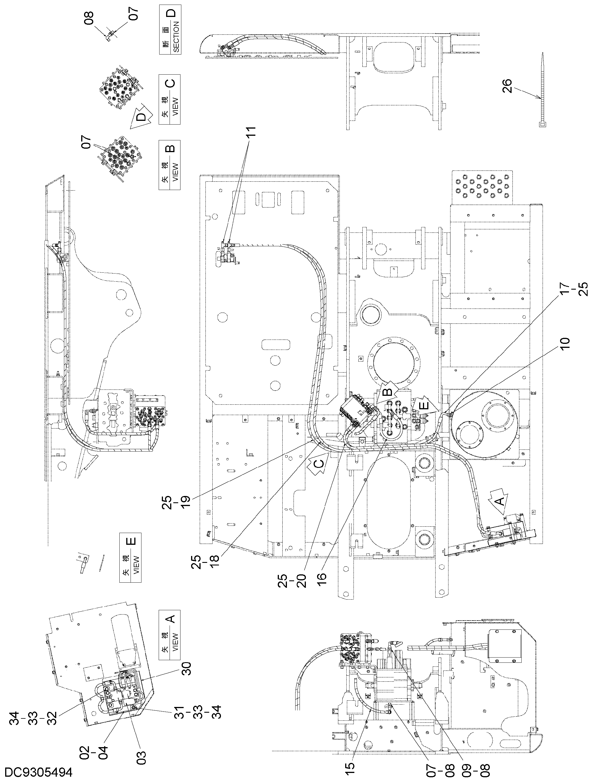 Схема Пилотные гидролинии HITACHI ZX130L-3HCME
