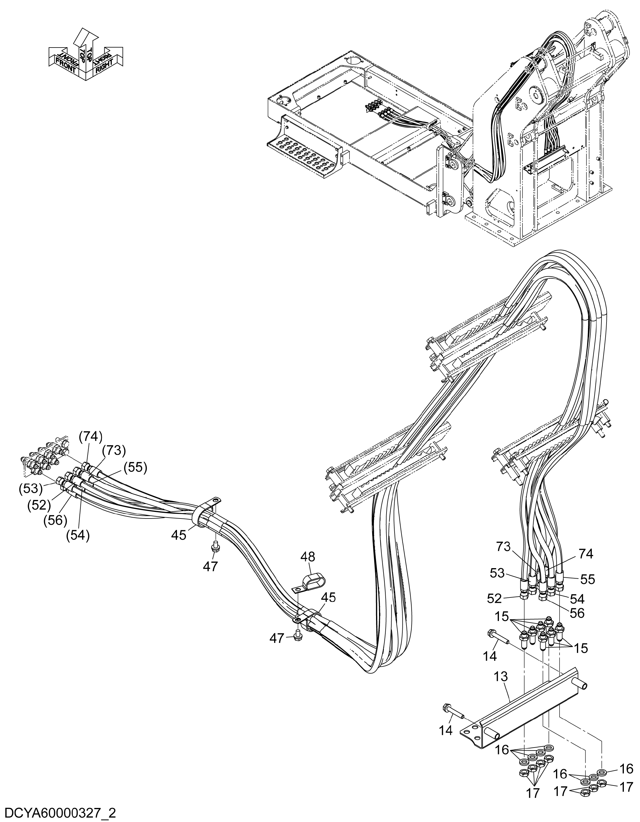 Схема Пилотные гидролинии (удлинитель)(2) HITACHI ZX470LCH-5B