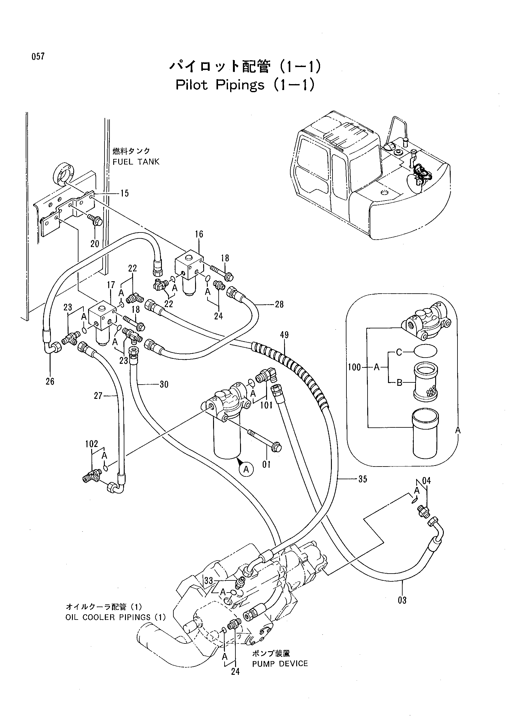 Схема Пилотный трубопроводы (1-1) HITACHI EX60WD-2