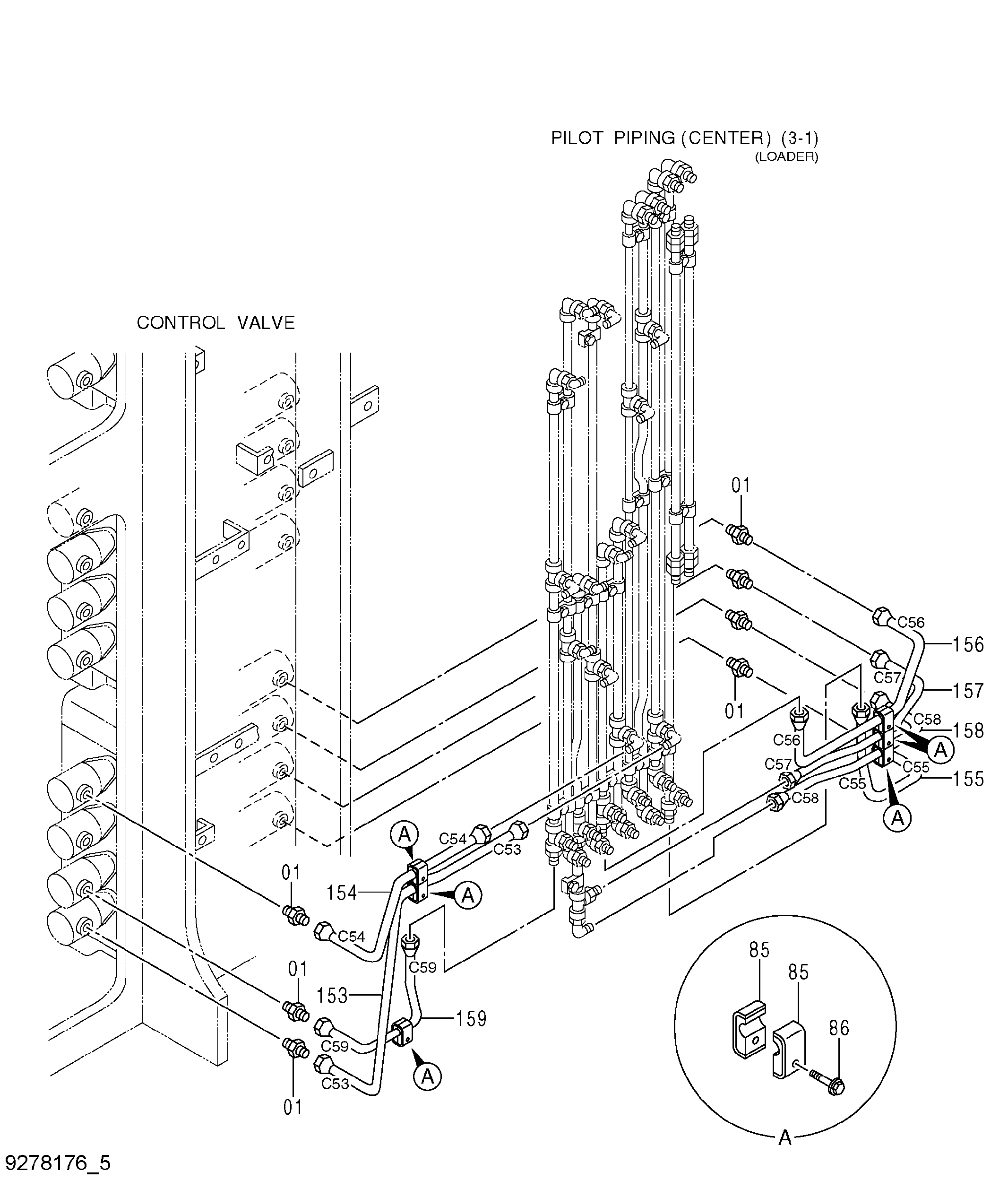 Схема Пилотные гидролинии (центральный)(3-5) HITACHI EX5600-6BH