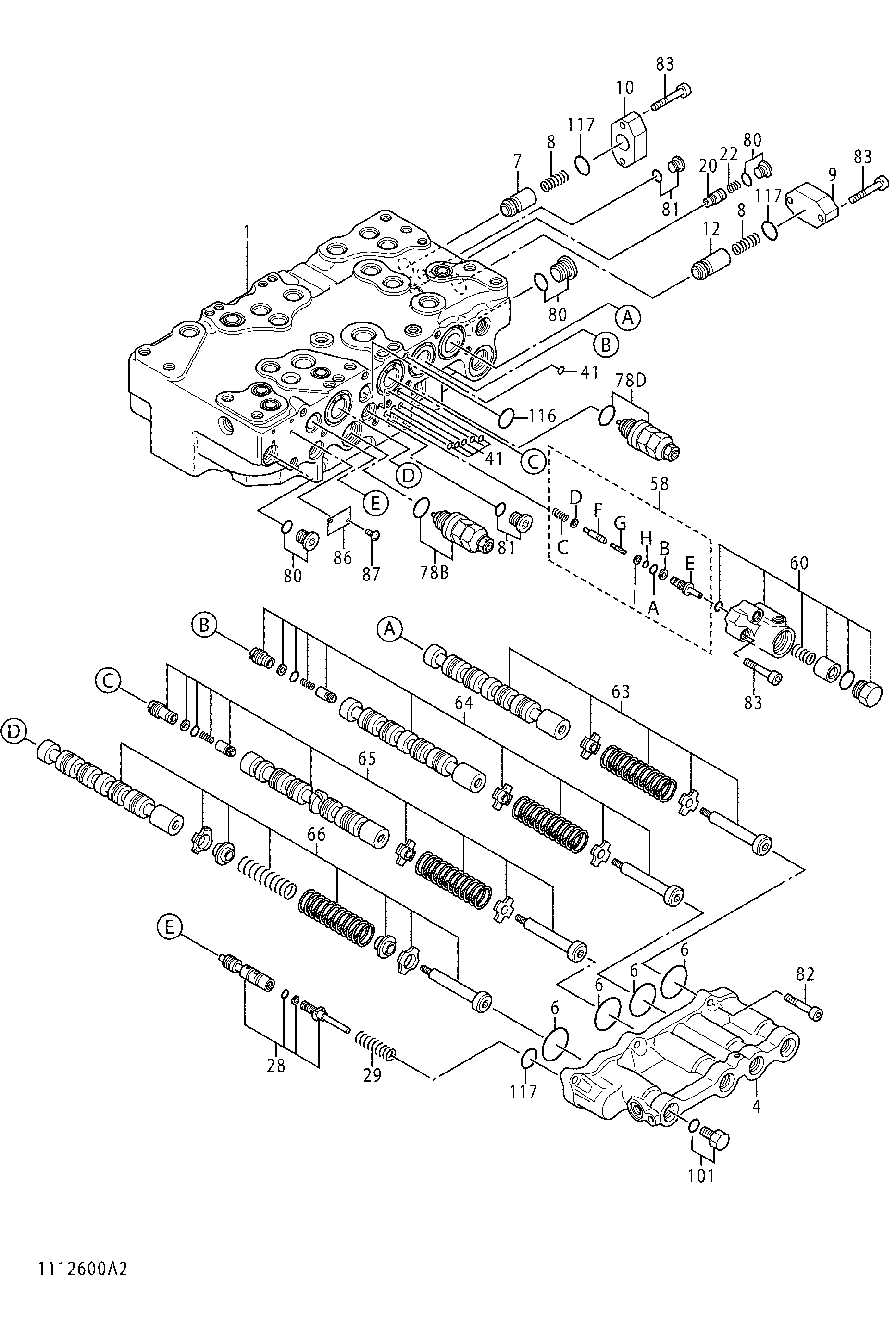 Схема Гидрораспределитель (2/5) HITACHI ZX225US-3