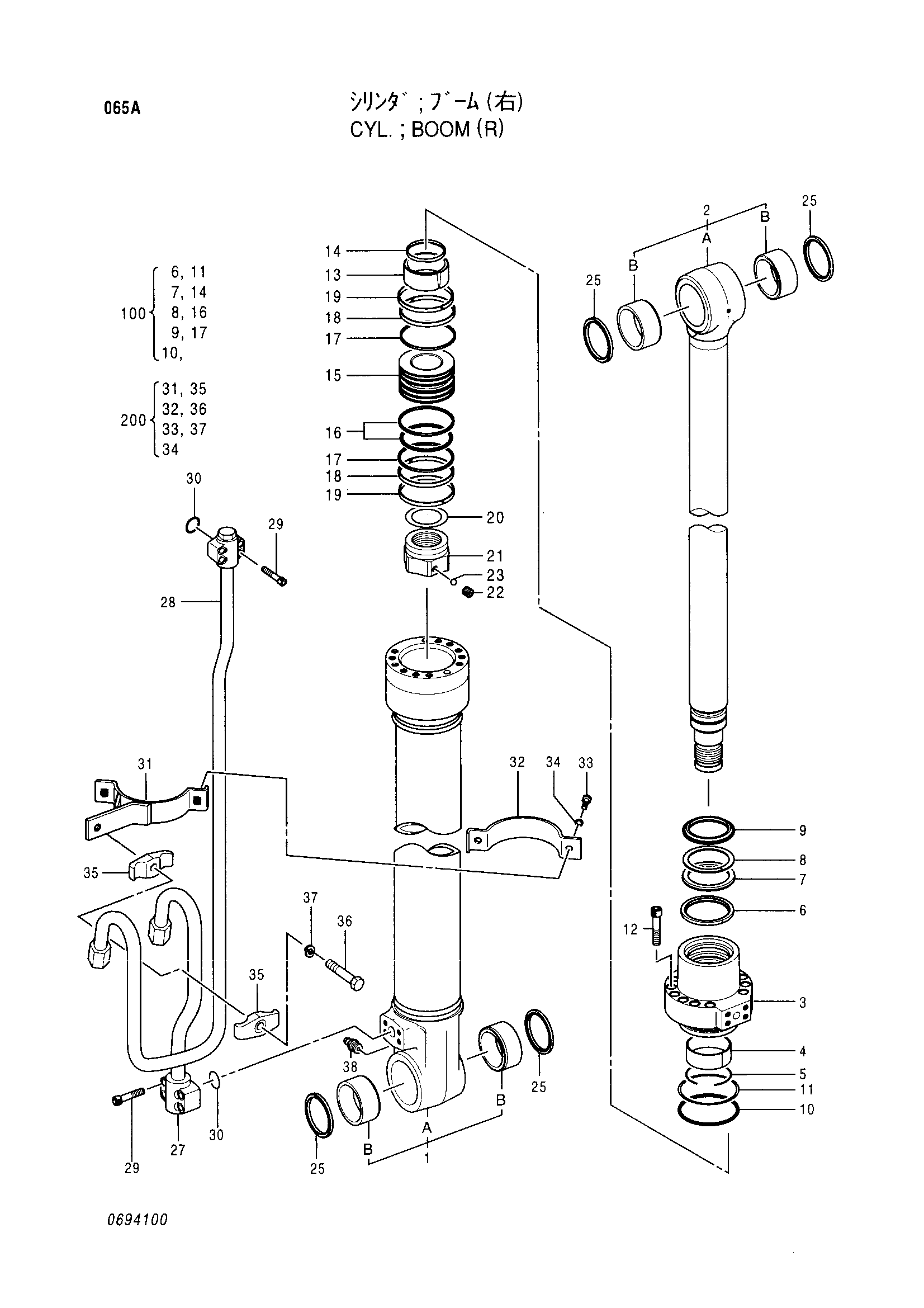 Схема Гидроцилиндр стрелы (правый) HITACHI EX150LC-5