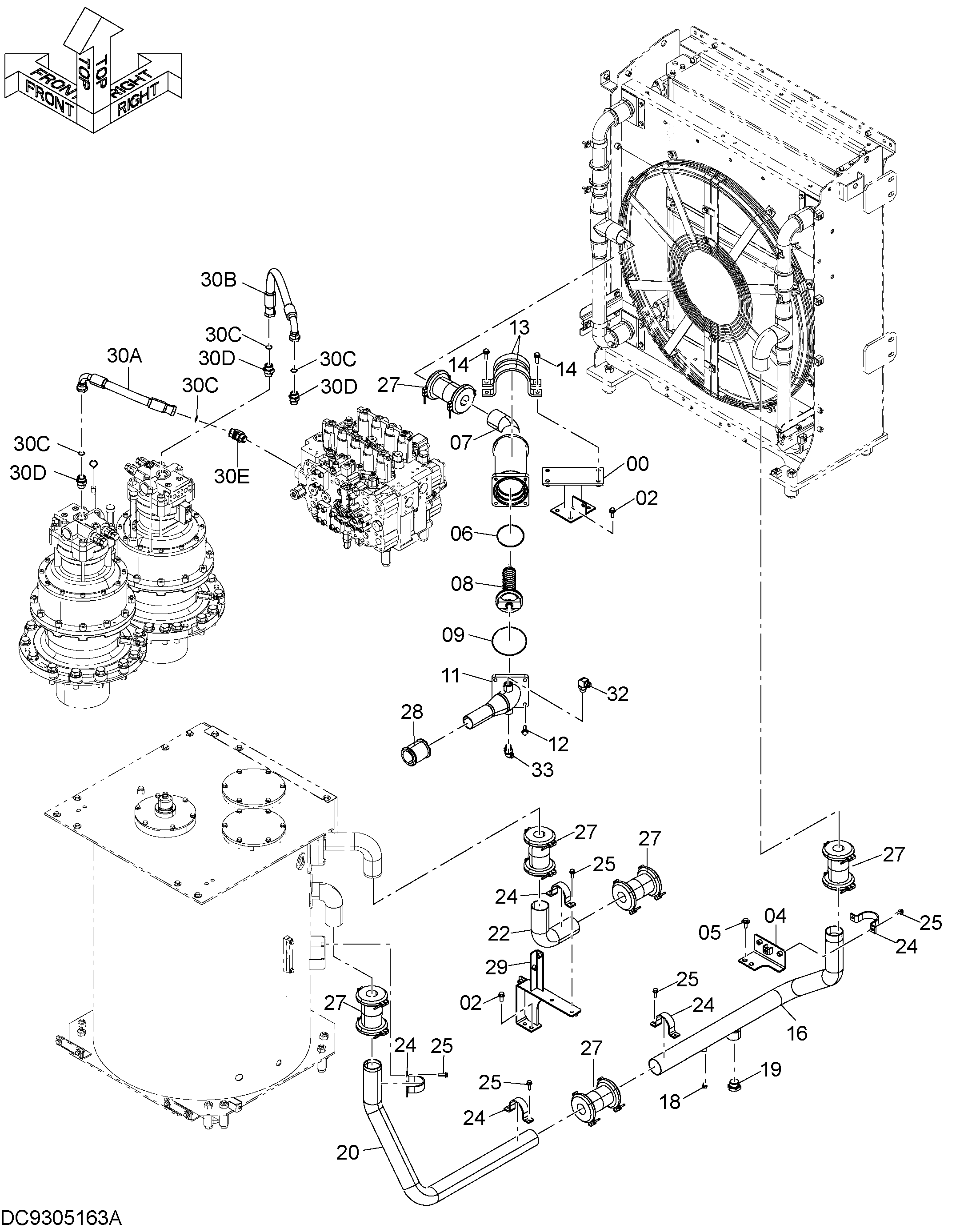 Схема Обратные трубопроводы (для масляный радиатор) HITACHI ZX870LCH-5G