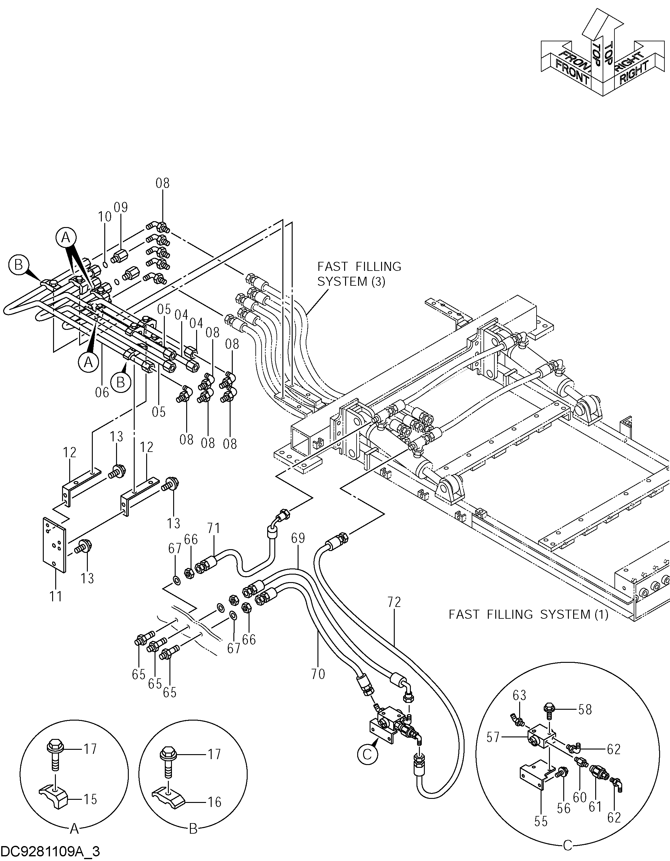 Схема Быстрый заправка трубопроводы (центральный)(3) HITACHI EX5600-6LD