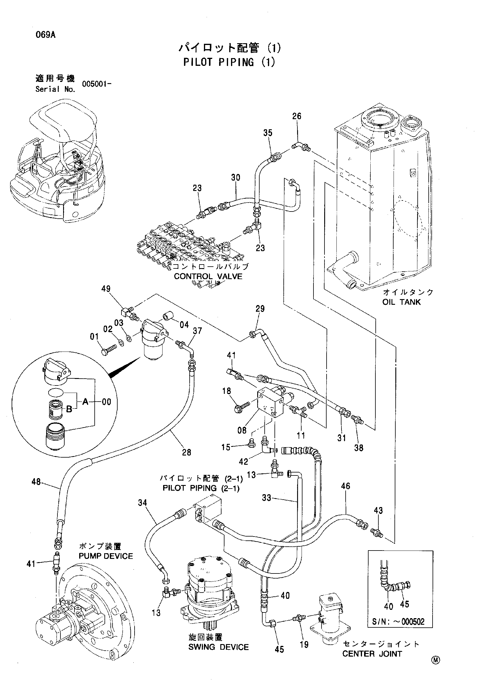 Схема Пилотные гидролинии (1) HITACHI ZX35U